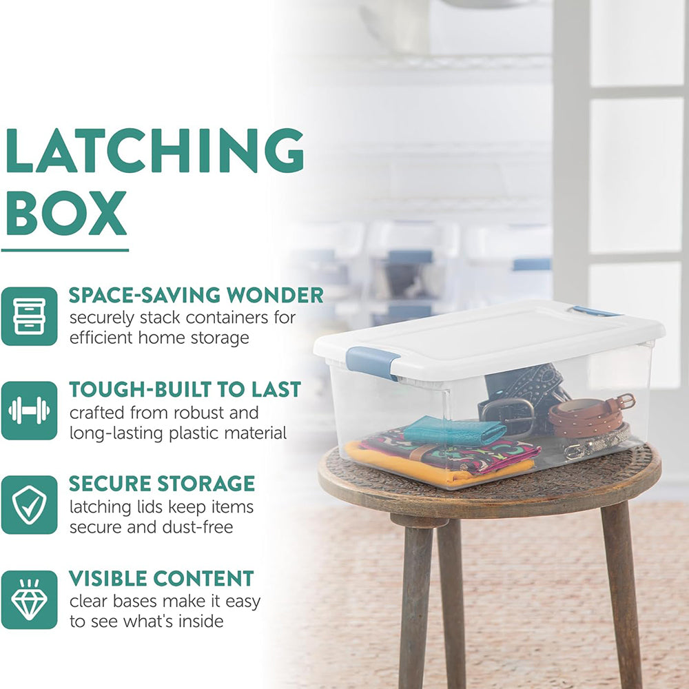 15 Qt Latching Storage Box Stackable Bin with Latch Lid Plastic Container to Organize Closet Shelf Clear with White Lid 12-Pack – Everyday Household Format for Streamlined Everyday Routines