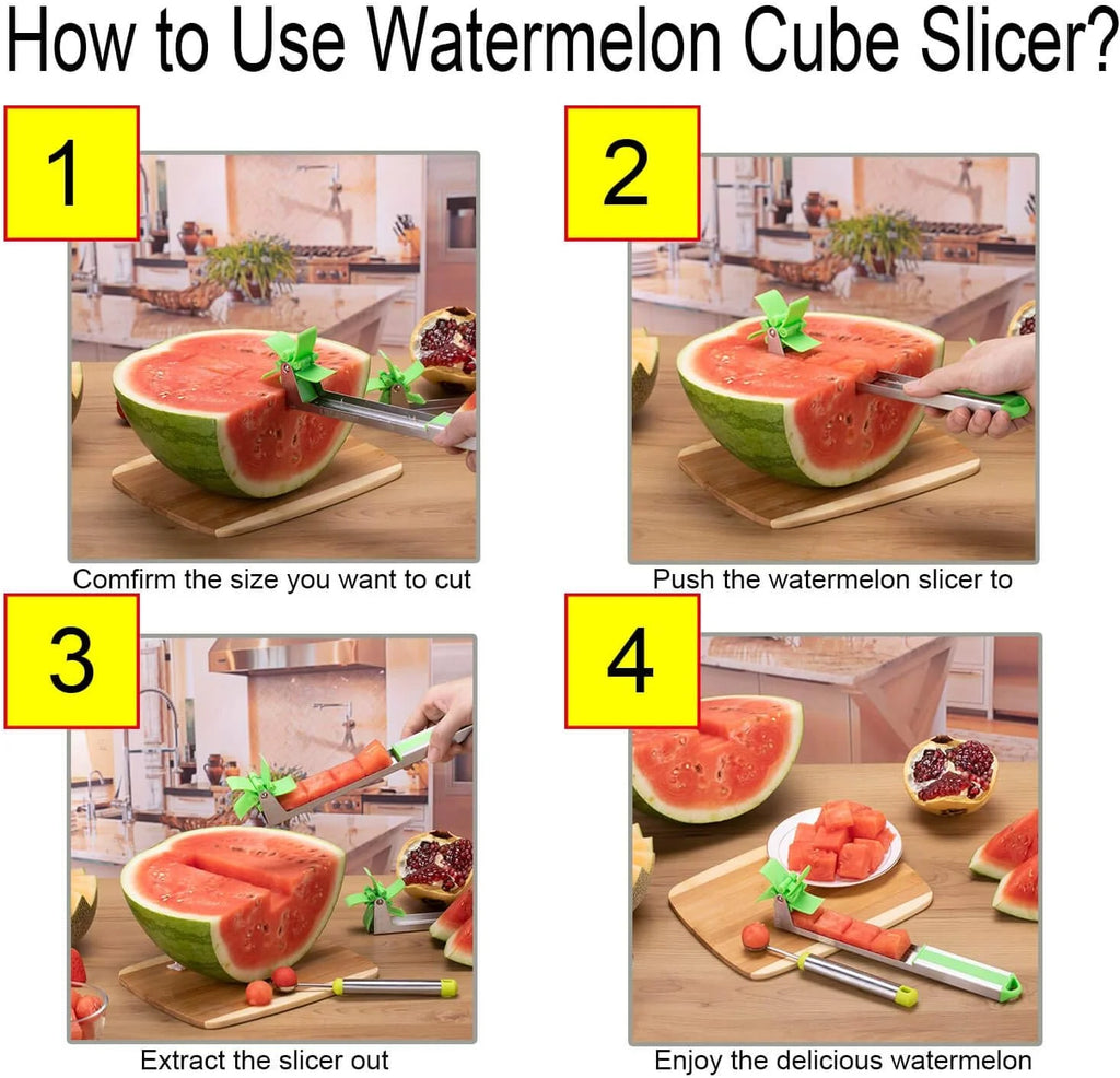 Watermelon Windmill Cutter Slicer Stainless Steel Shape Fruit Tools Quickly Cut Tool Kitchen Gadgets with Melon Scoop – Durable Stainless Steel Construction for Streamlined Everyday Routines