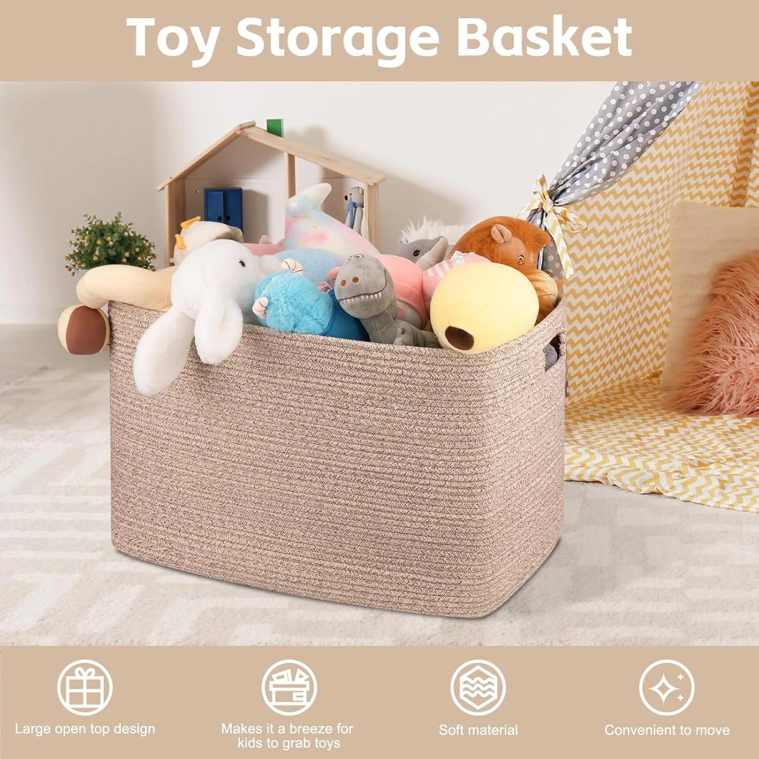 118L XXXLarge Cotton Rope Storage Basket Oversized Blanket Basket Used for Organizing Dirty Clothes in Living Room Bedroom Nursery Dog Toy Storage Bins 25" x 17" x 16",Grey – Practical Home Organization for Streamlined Everyday Routines