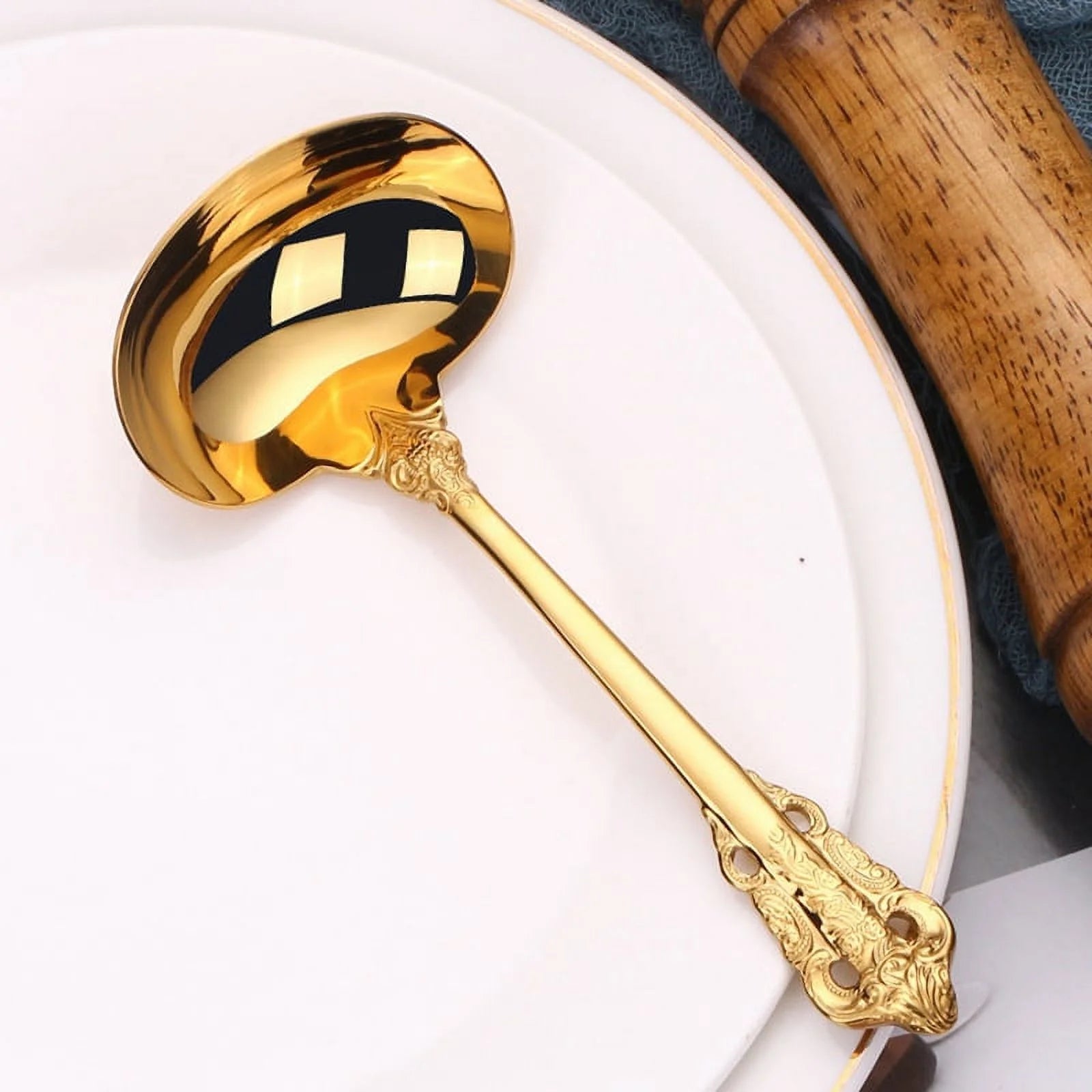304 Stainless Steel Soup Ladle Cooking Tool Kitchen Gold Plated Spoon – Durable Stainless Steel Construction for Streamlined Everyday Routines
