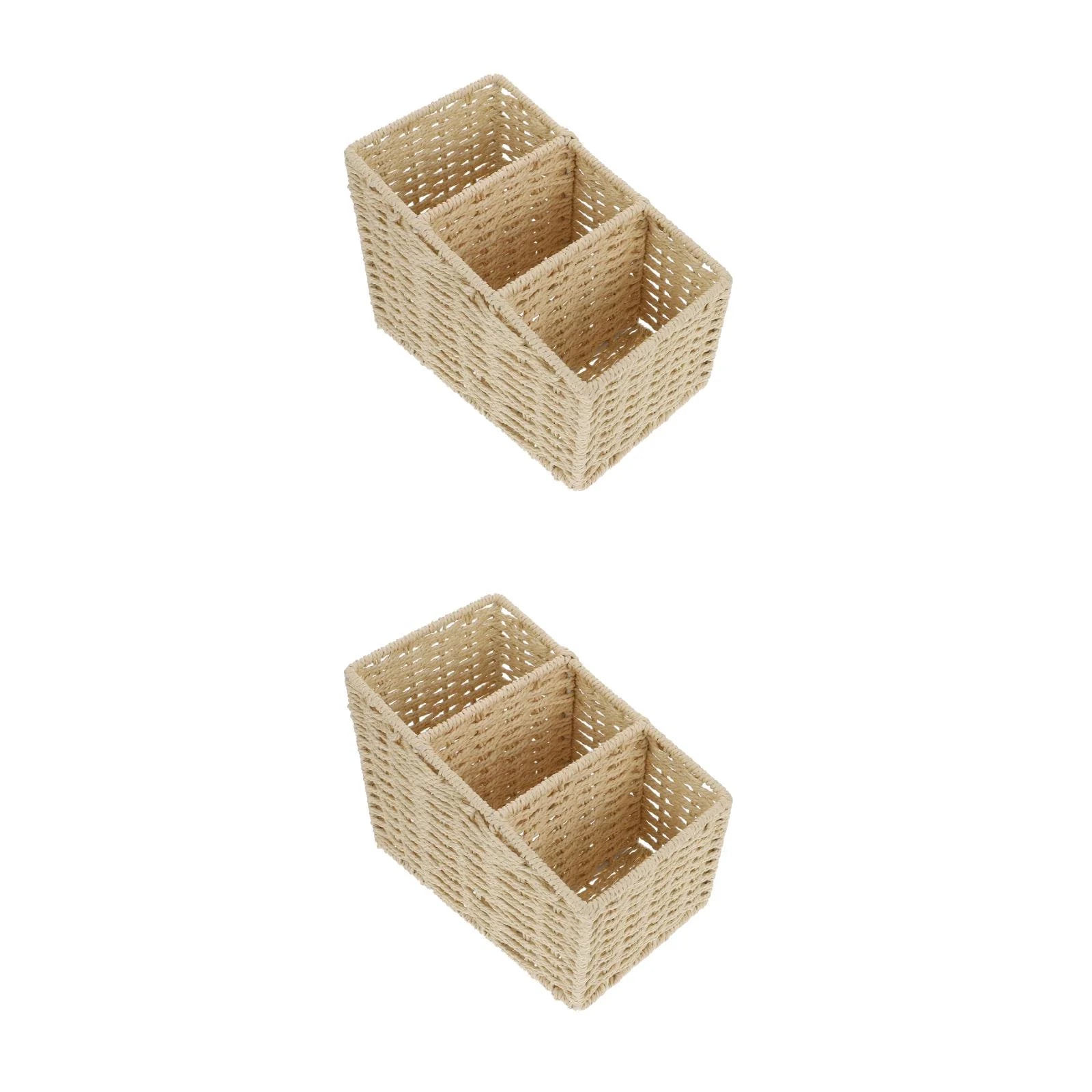 2pcs Woven 3 Compartments Woven Storage Box Bin Makeup Container Cube Organizer Divider for Home Bathroom Bedroom Closet Table Remote Beige – Multiroom Organization Format for Streamlined Everyday Routines