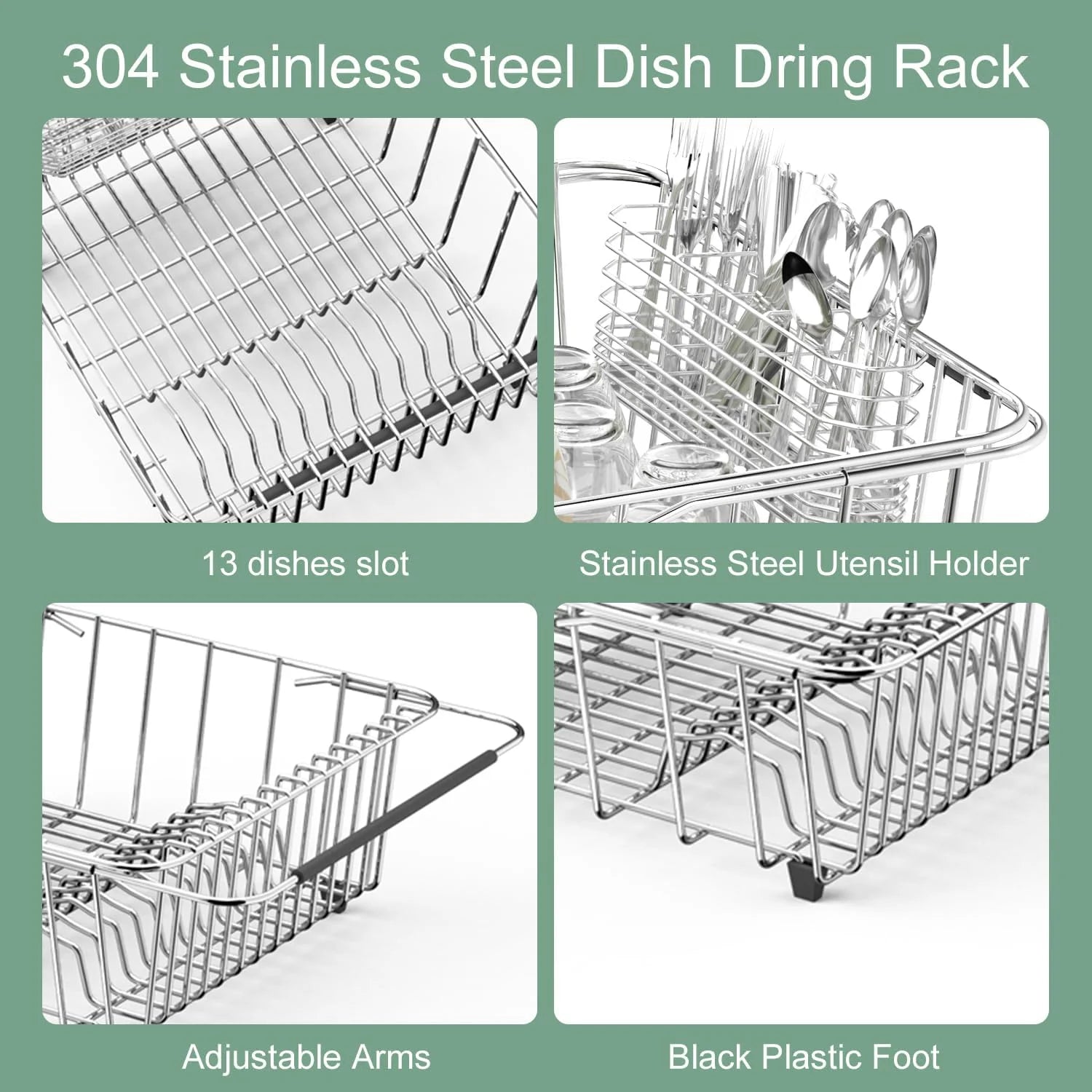 Dish Drying Rack in-Sink 304 Stainless Steel Dish Drainer with Stainless Steel Silverware Holder Over Inside Sink-Adjustable – Durable Stainless Steel Construction for Streamlined Everyday Routines