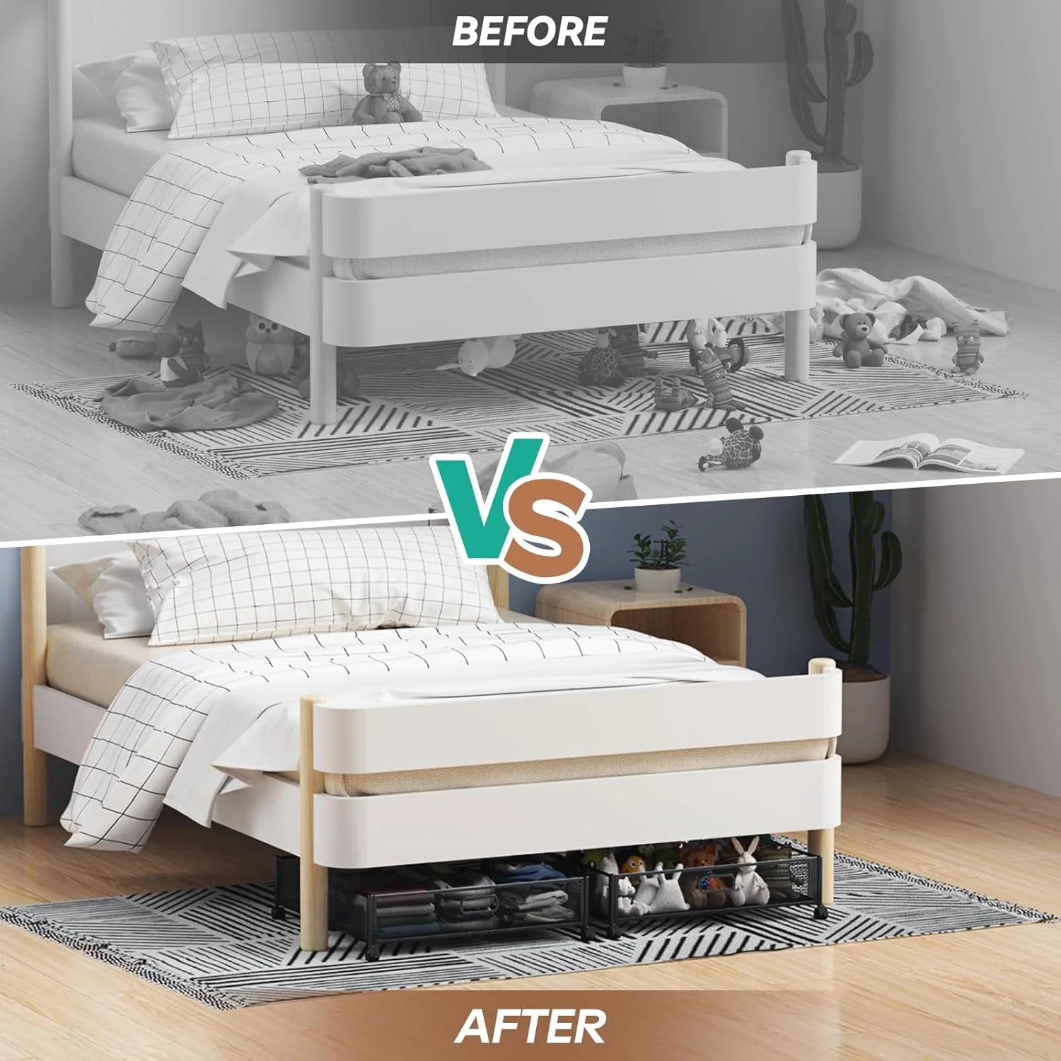 Under Bed Storage Containers with Wheels - Shoe Storage Organizer Drawer Tool-free Assembly Metal Underbed Storage for Bedroom Clothes Shoes Blankets - 2Pack – Multiroom Organization Format for Streamlined Everyday Routines