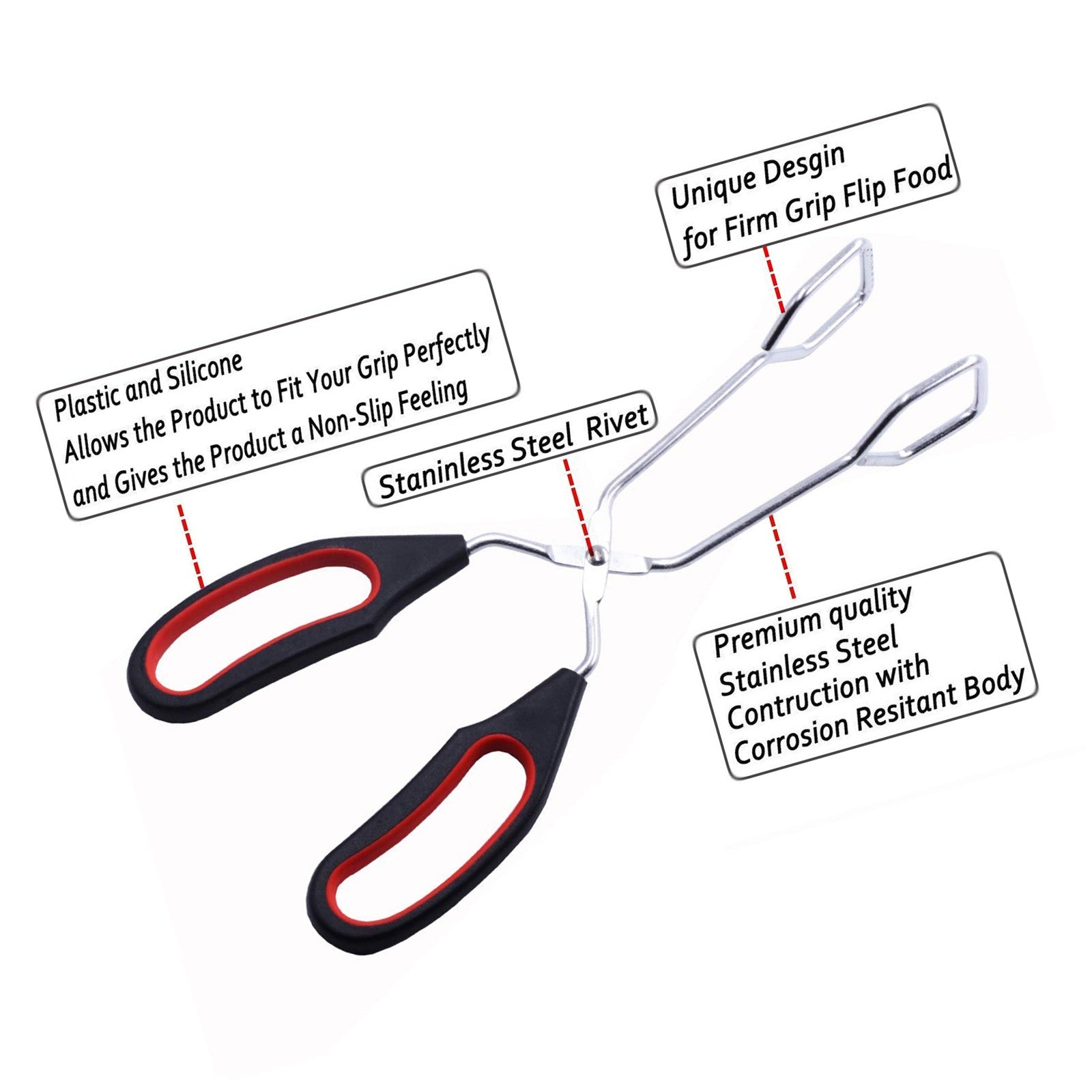 Scissor Tongs with Silicone Tips 23.5x7.5cm Stainless Steel Nonstick Kitchen Cooking Tool – Durable Stainless Steel Construction for Streamlined Everyday Routines