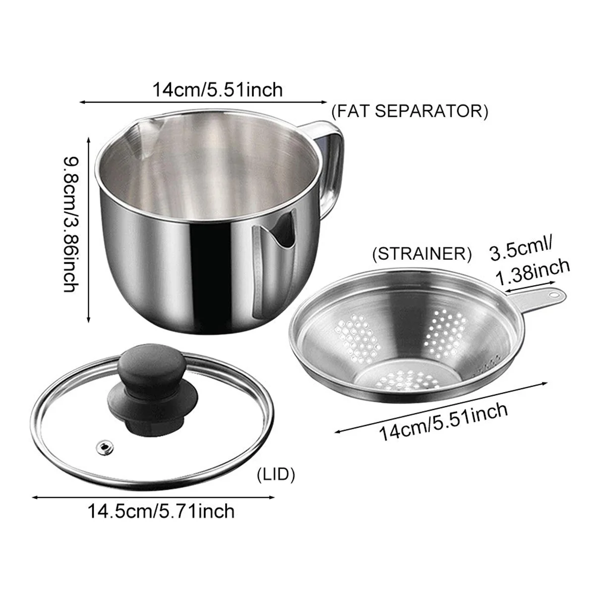 Stainless Steel Fat Separator 1L/4 Cup Gravy Grease with Strainer and Glass Lid Soup Oil Cup – Durable Stainless Steel Construction for Streamlined Everyday Routines