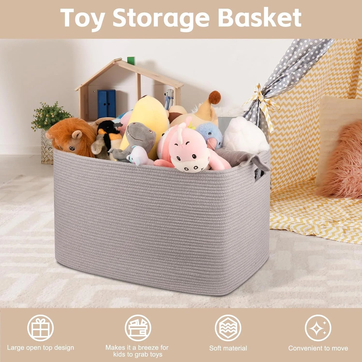 118L XXXLarge Cotton Rope Storage Basket Oversized Blanket Basket Used for Organizing Dirty Clothes in Living Room Bedroom Nursery Dog Toy Storage Bins 25" x 17" x 16",Grey – Practical Home Organization for Streamlined Everyday Routines