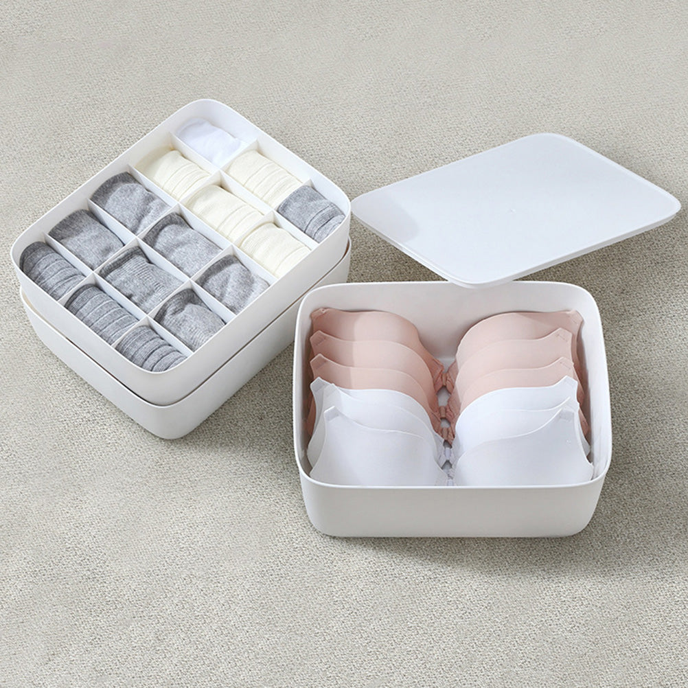 3pcs Underwear Storage Box Plastic Storage Basket Stackable Storage Container with 15-Compartment Divider for Bra Panties Socks(White) – Multiroom Organization Format for Streamlined Everyday Routines