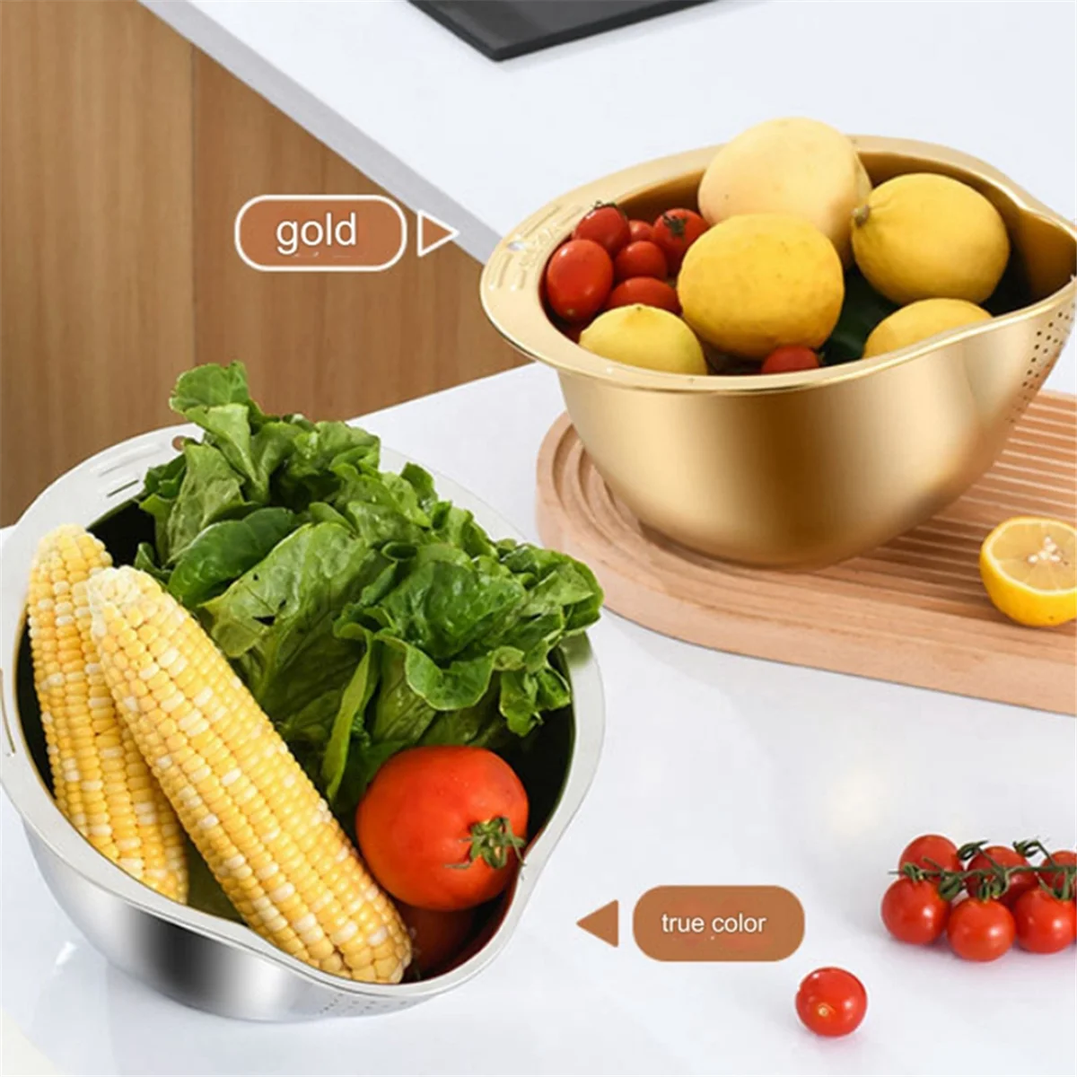 Rice Washer Strainer Bowl Stainless Steel Washing Colander Fruit and Vegetable Kitchen Tool A – Durable Stainless Steel Construction for Streamlined Everyday Routines