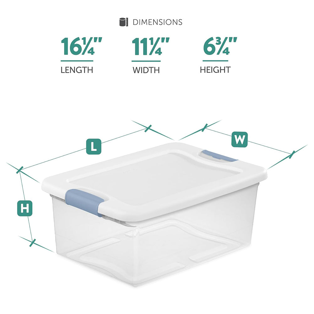 15 Qt Latching Storage Box Stackable Bin with Latch Lid Plastic Container to Organize Closet Shelf Clear with White Lid 12-Pack – Multiroom Organization Format for Streamlined Everyday Routines