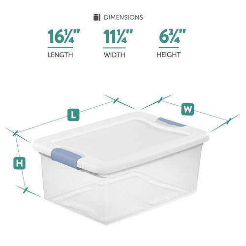 15 Qt Latching Storage Box Stackable Bin with Latch Lid Plastic Container to Organize Closet Shelf Clear with White Lid 12-Pack – Multiroom Organization Format for Streamlined Everyday Routines