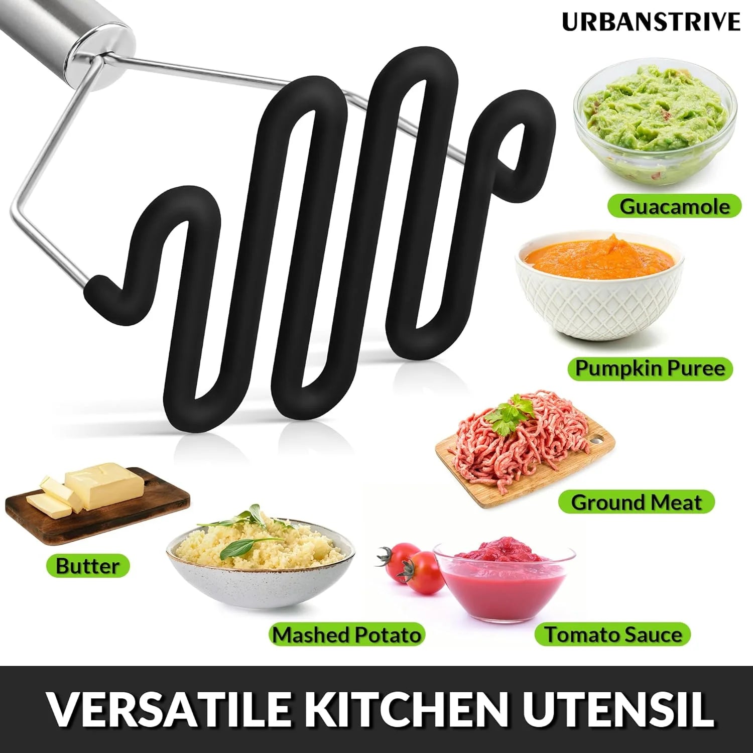 Non-Scratch Silicone Potato Masher Kitchen Tool Potatoes Masher Potato Masher Stainless Steel Wrapped In Well-crafted Silicone Potato Smasher Black – Durable Stainless Steel Construction for Streamlined Everyday Routines