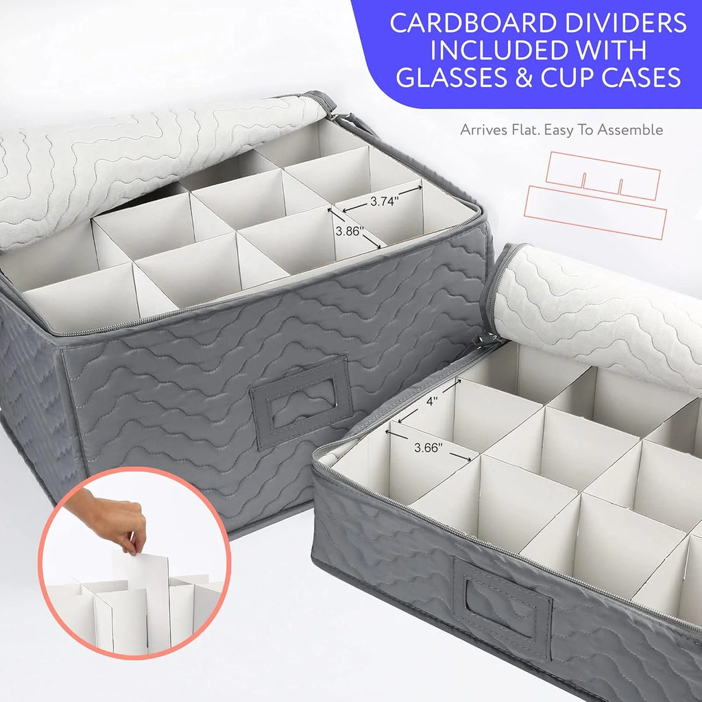 China Storage Containers - Quilted 6-Piece Set Storage Box- Stores Chinaware Stemware Dinnerware Dish Storage Service for 12 48 Pcs Felt Protectors Cardboard Dividers Included – Convenient Multi-Piece Set for Streamlined Everyday Routines