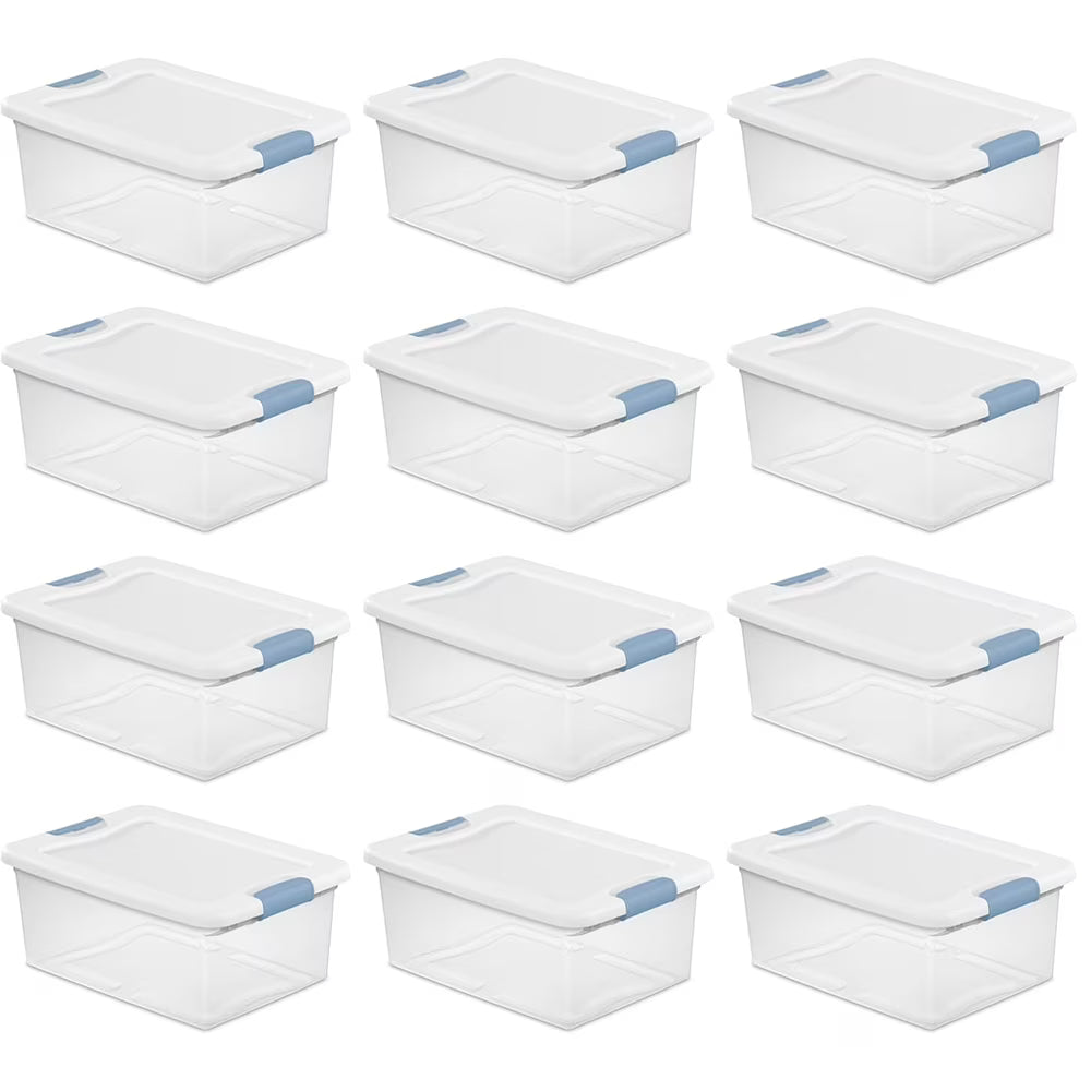 15 Qt Latching Storage Box Stackable Bin with Latch Lid Plastic Container to Organize Closet Shelf Clear with White Lid 12-Pack – Everyday Household Format for Streamlined Everyday Routines