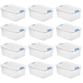15 Qt Latching Storage Box Stackable Bin with Latch Lid Plastic Container to Organize Closet Shelf Clear with White Lid 12-Pack – Multiroom Organization Format for Streamlined Everyday Routines