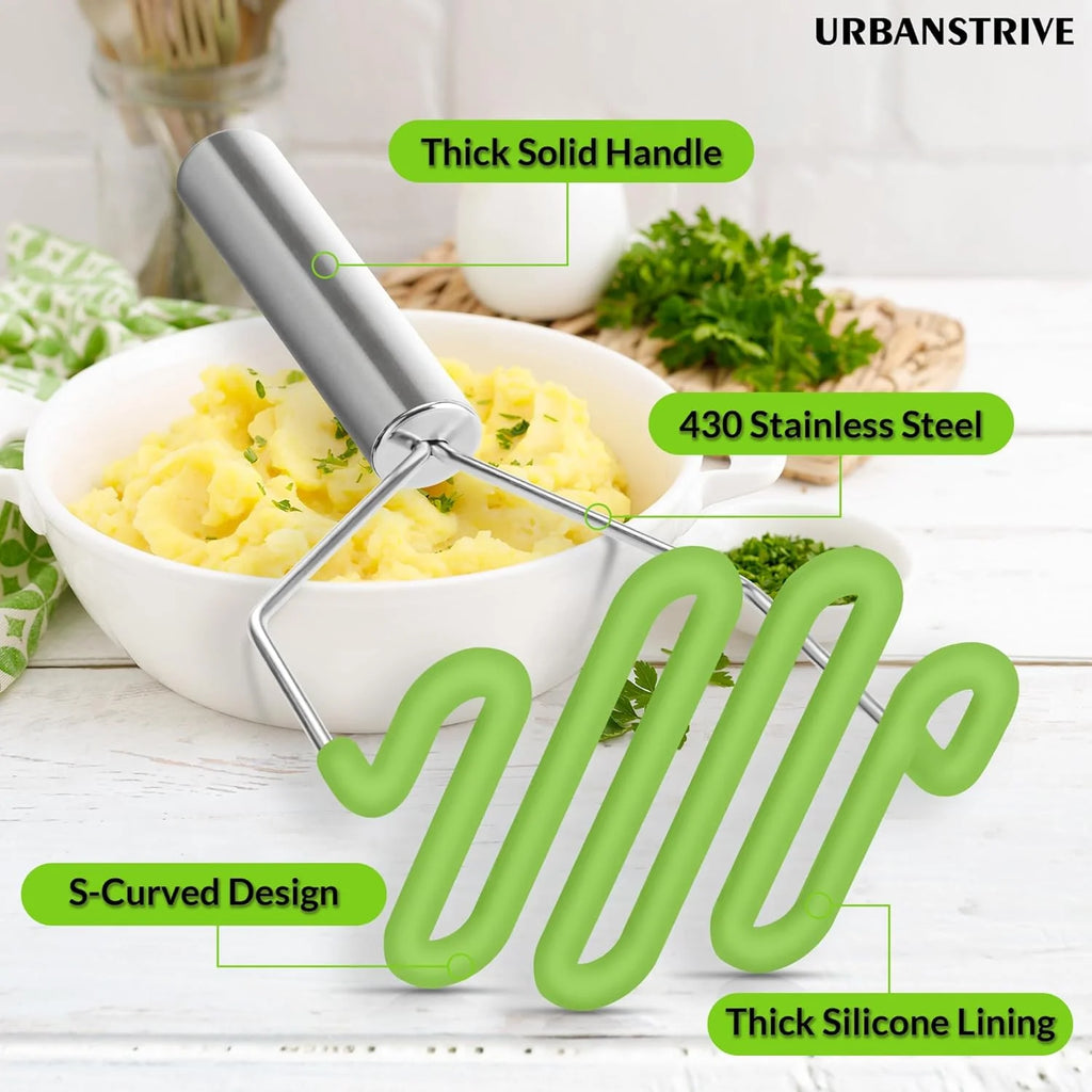Non-Scratch Silicone Potato Masher Kitchen Tool Potatoes Masher Potato Masher Stainless Steel Wrapped In Well-crafted Silicone Potato Smasher – Durable Stainless Steel Construction for Streamlined Everyday Routines