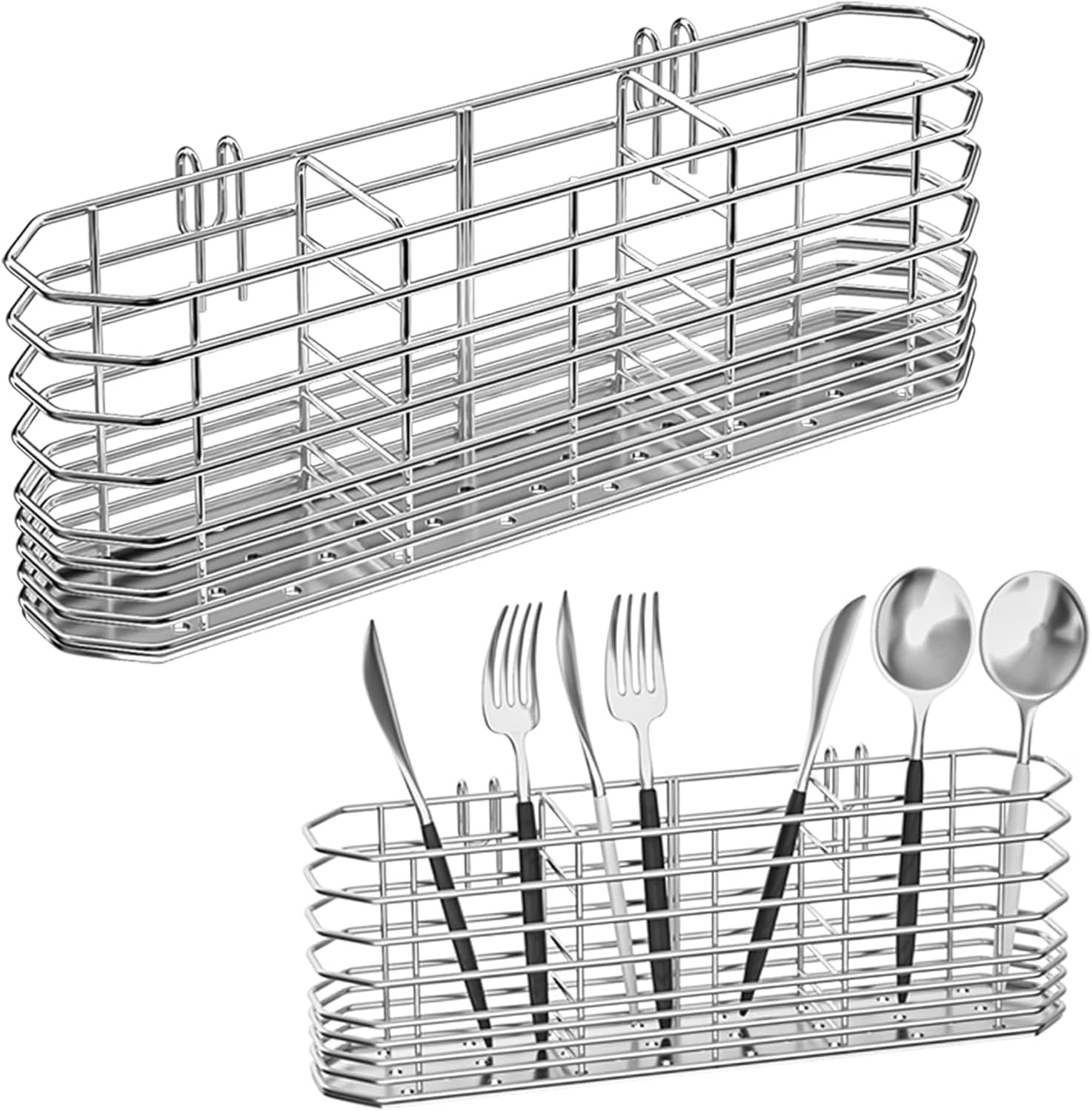 304 Stainless Steel Utensil Holder Dish Drying Rack kitchen Utensil Organizer Knife and Fork Drainage Rack Kitchen Drainage Basket Accessories With Hooks Rust-resistant Color-Silver – Durable Stainless Steel Construction for Streamlined Everyday Routines