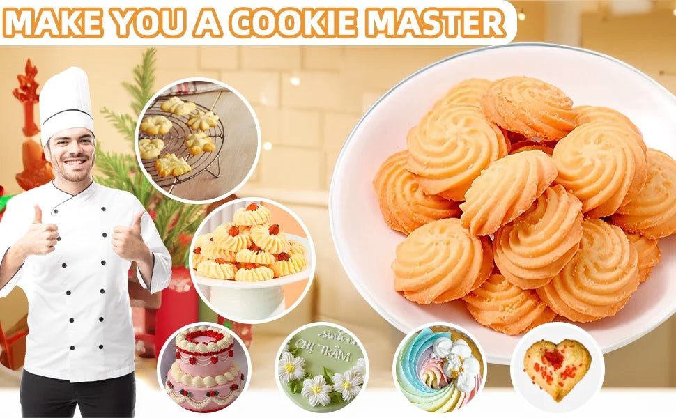 Stainless Steel Cookies Press Cookies Press for Baking,Cookie Press Gun Kit with 13 Cookie Discs and 8 Piping Tips for DIY cake Maker Decorating Baking Supplies – Durable Stainless Steel Construction for Streamlined Everyday Routines