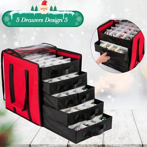 Christmas Ornament Storage Containers -Holds Up to 100 Holiday Ornaments with 5 Removable Trays Large Storage Box with Clear Covered Top & Sturdy Handles – Clear-View Organization for Streamlined Everyday Routines