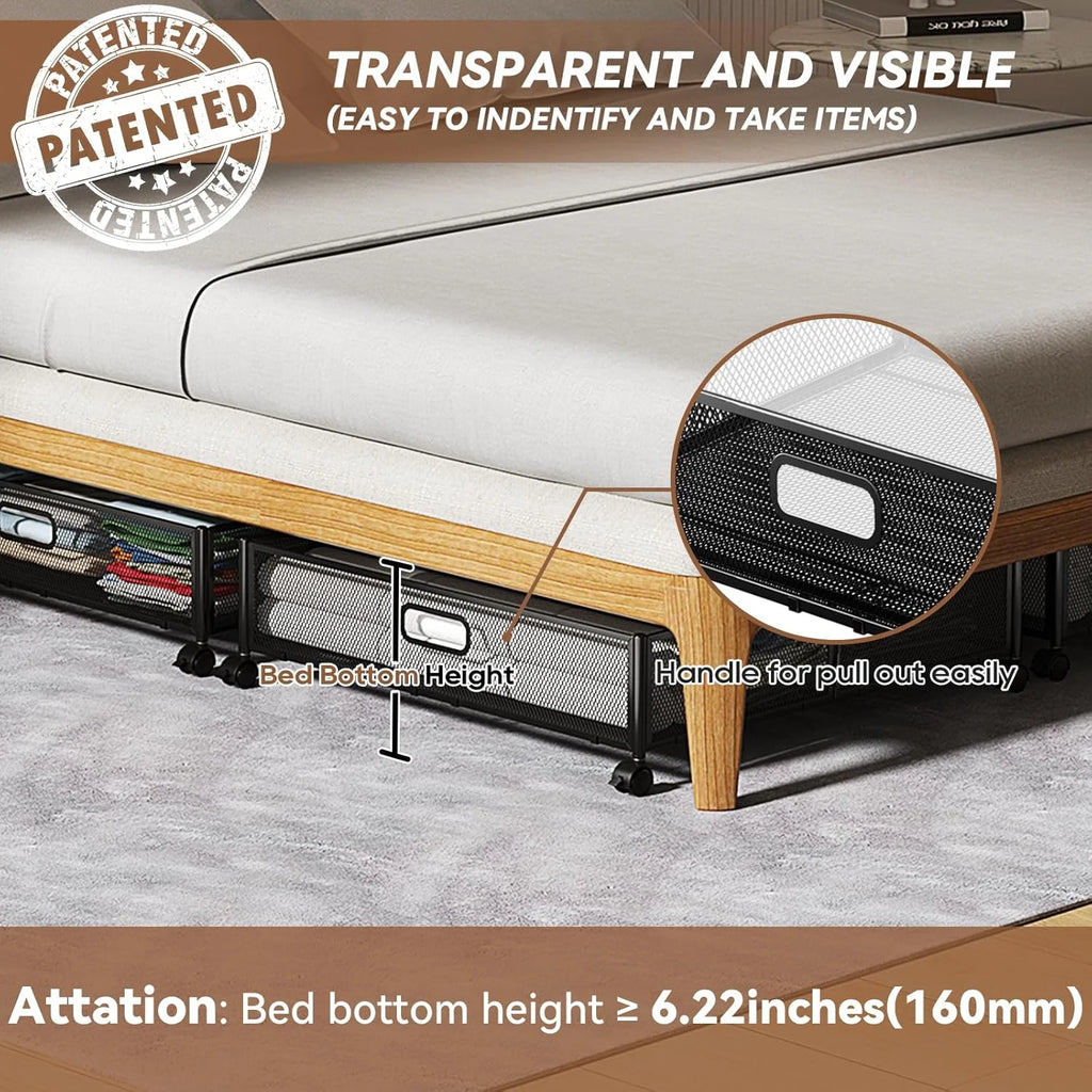 Under Bed Storage Containers with Wheels - Shoe Storage Organizer Drawer Tool-free Assembly Metal Underbed Storage for Bedroom Clothes Shoes Blankets - 2Pack – Everyday Household Format for Streamlined Everyday Routines