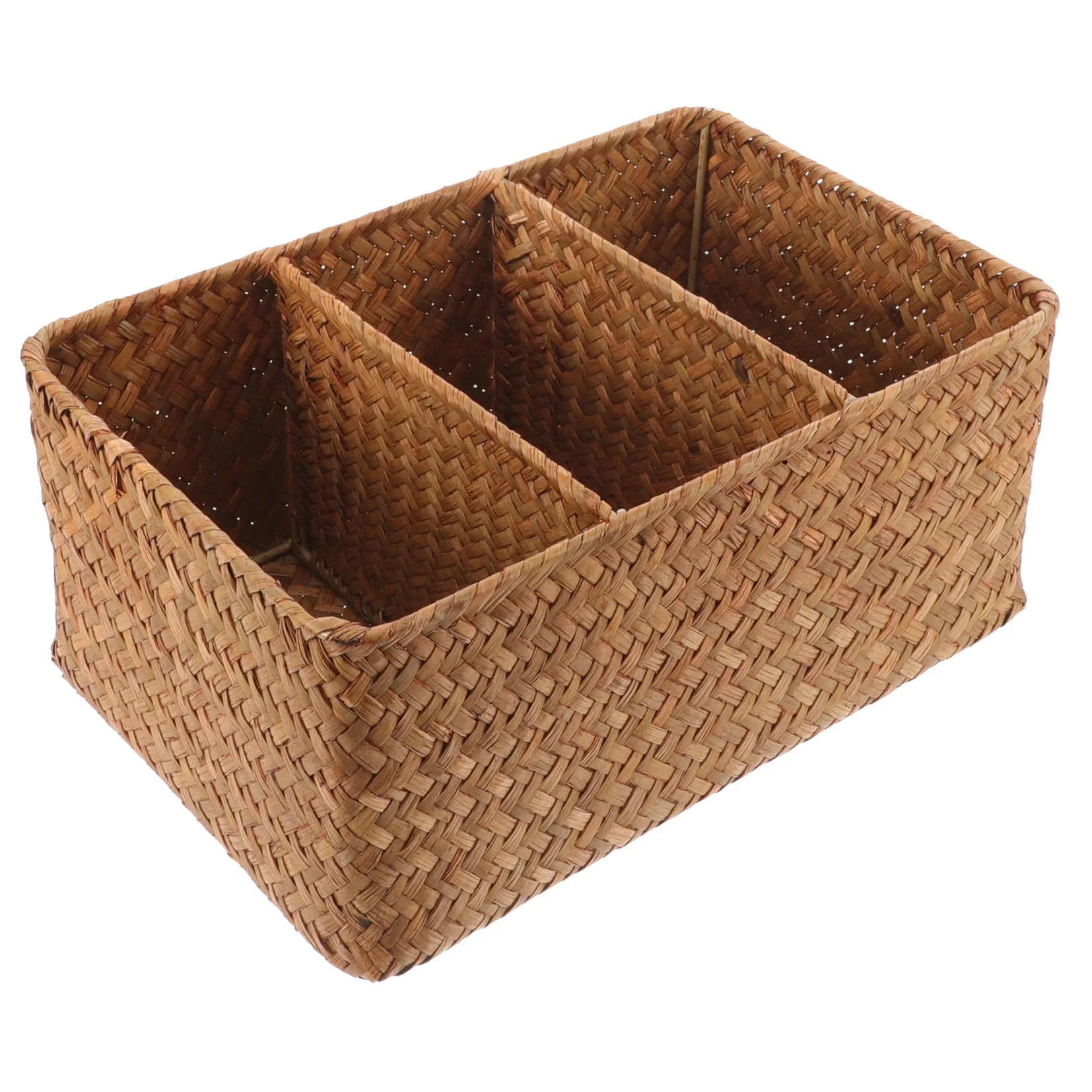 Straw Desktop Storage Box Pantry Basket Bins Hamper for Shelves with Lid Chocolate – Secure Lid Design for Streamlined Everyday Routines