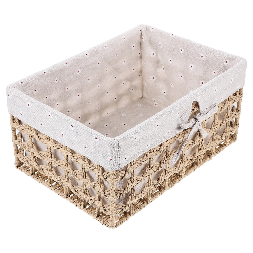 Rustic Storage Bins Grass Basket Cube Boxes with Lids Fabric Toy Sundries – Everyday Household Format for Streamlined Everyday Routines