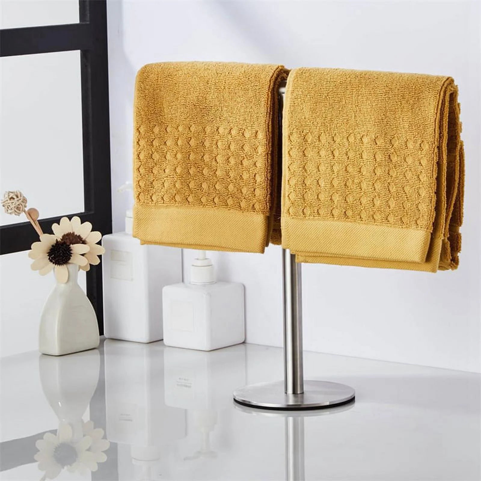 Brushed Standing Towel Rack Heavy Duty Base Stainless Steel T-Shaped Hand Towel Stand for Bathroom Kitchen. – Durable Stainless Steel Construction for Streamlined Everyday Routines