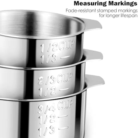 Measuring Cups 7PCS Stainless Steel Measuring Cups with a Storage Bag for Cooking & Baking Dishwasher Suitable – Durable Stainless Steel Construction for Streamlined Everyday Routines