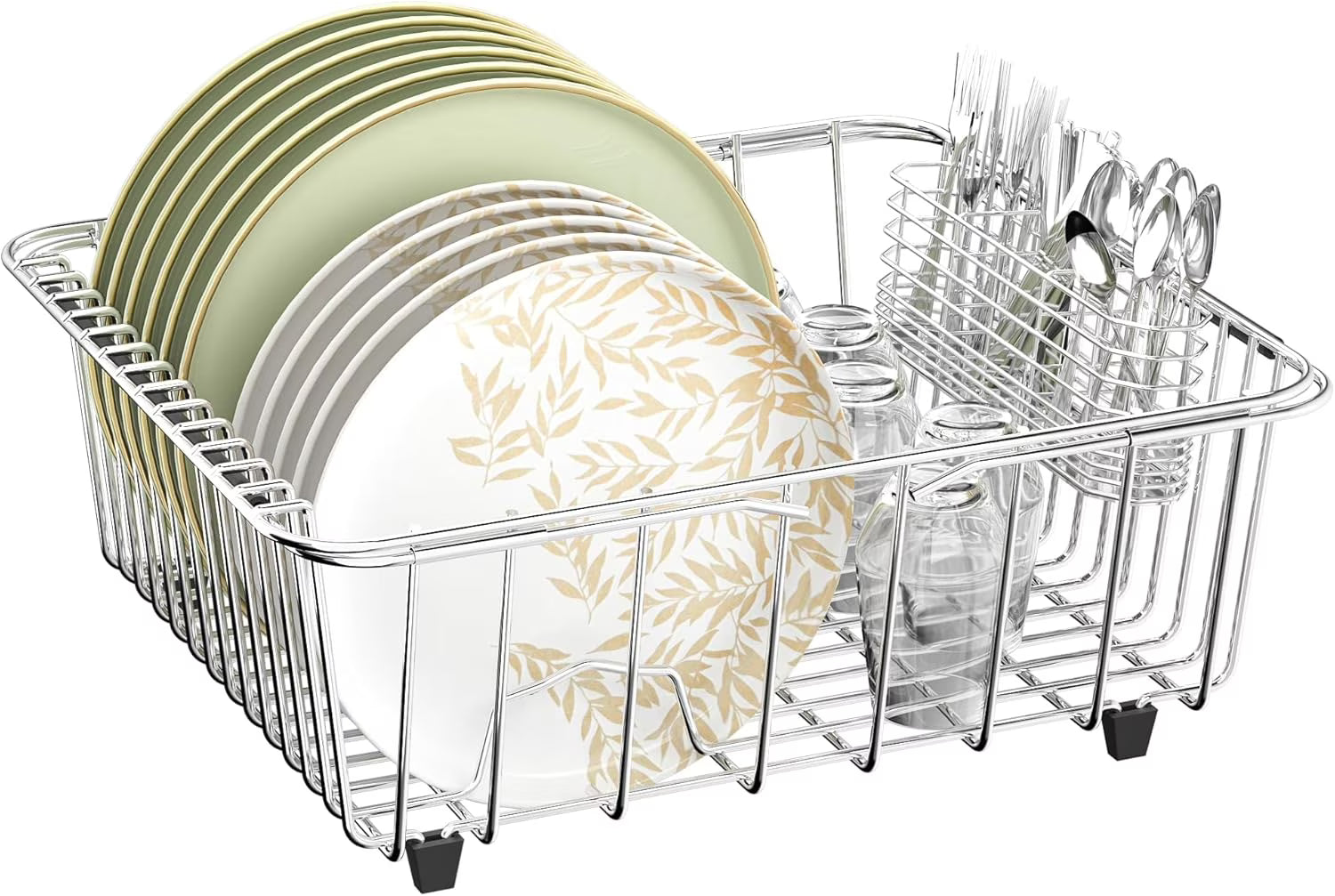 Dish Drying Rack in-Sink 304 Stainless Steel Dish Drainer with Stainless Steel Silverware Holder Over Inside Sink-Adjustable – Durable Stainless Steel Construction for Streamlined Everyday Routines