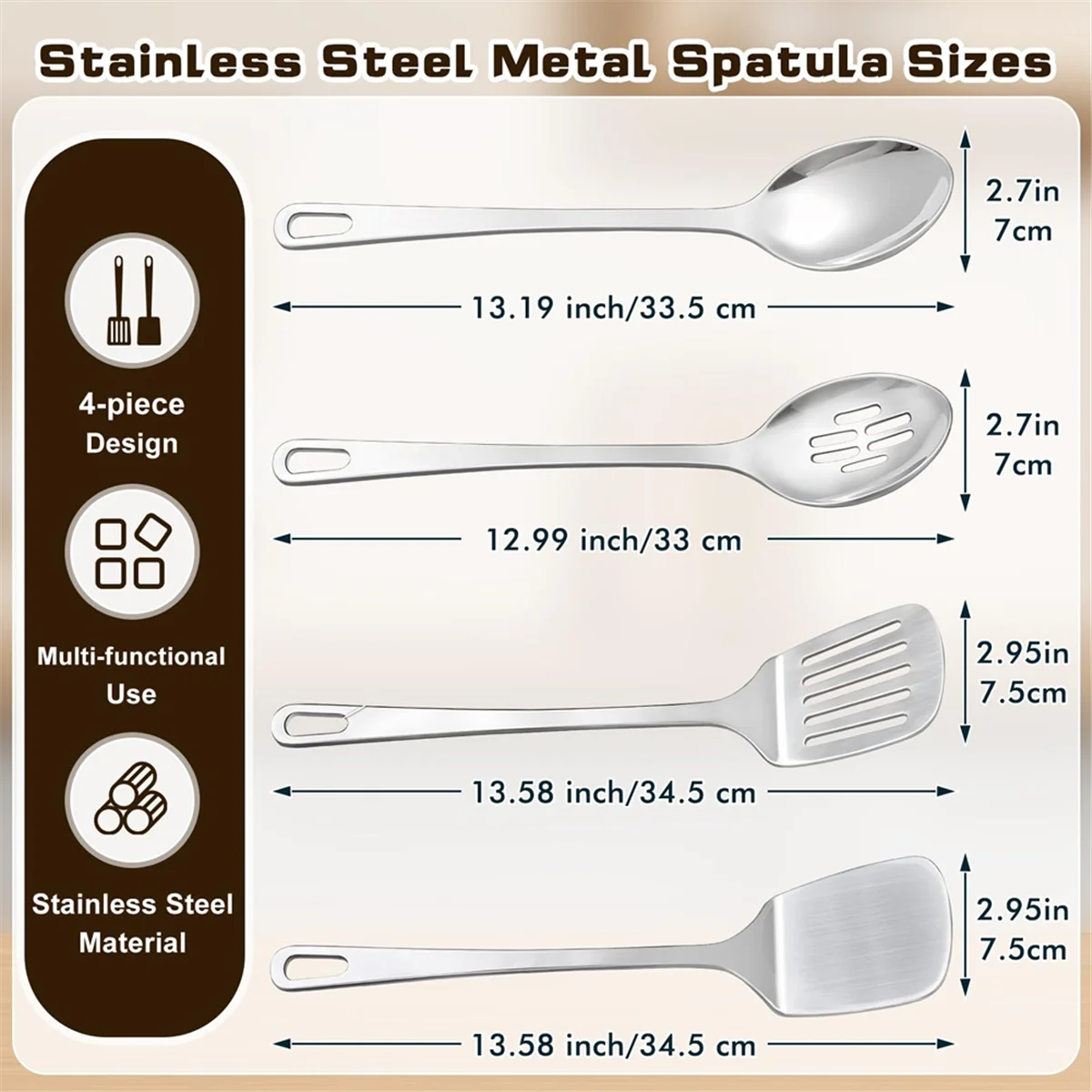 4 Pcs Cooking Utensils Set Stainless Steel Kitchen Utensils,Kitchen Tools Include Wok Spatula Serving Spoon,1 set * spatula set,Silver – Durable Stainless Steel Construction for Streamlined Everyday Routines