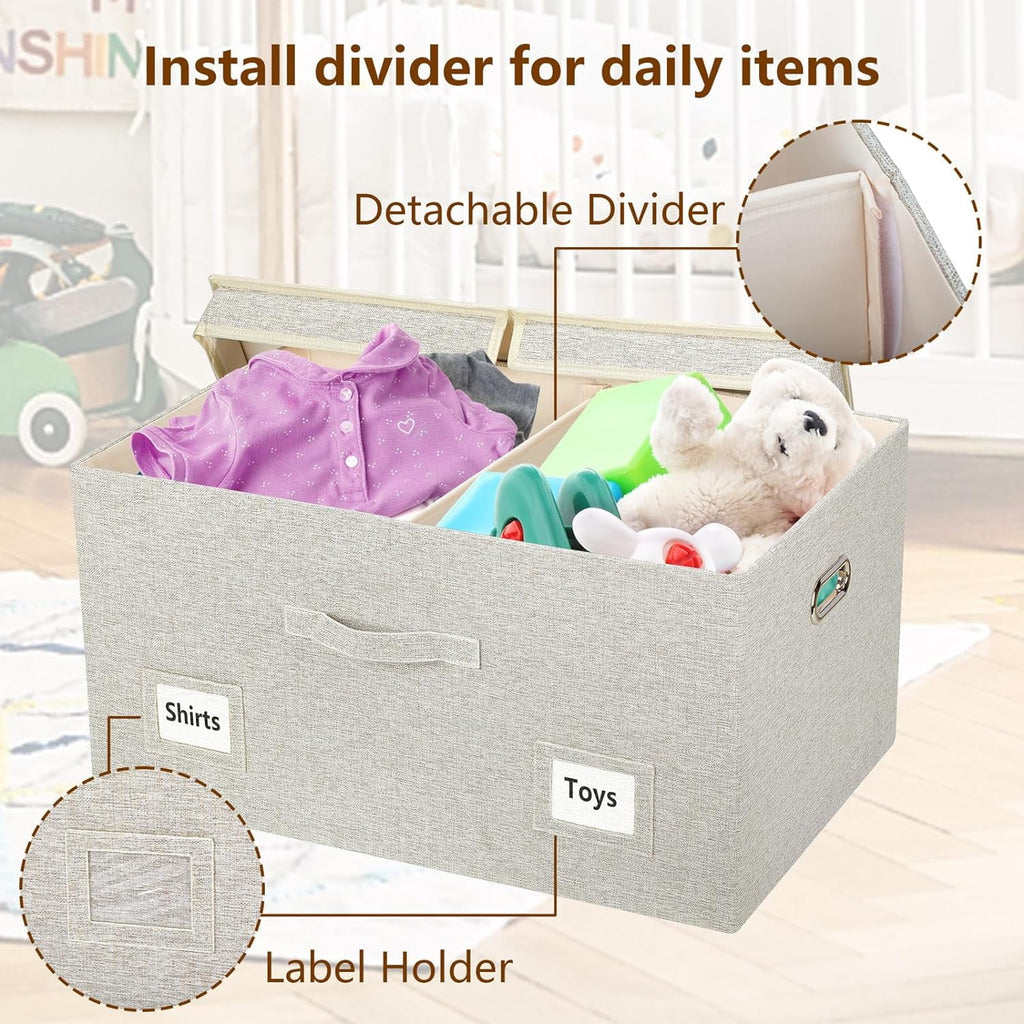 Medium 15" 21 Quart Collapsible Stackable Storage Bins with Lids 5 Packs Beige Foldable Fabric Closet Boxes Heavy-duty Lidded Linen Cube Baskets Container Organizers and Storage – Everyday Household Format for Streamlined Everyday Routines