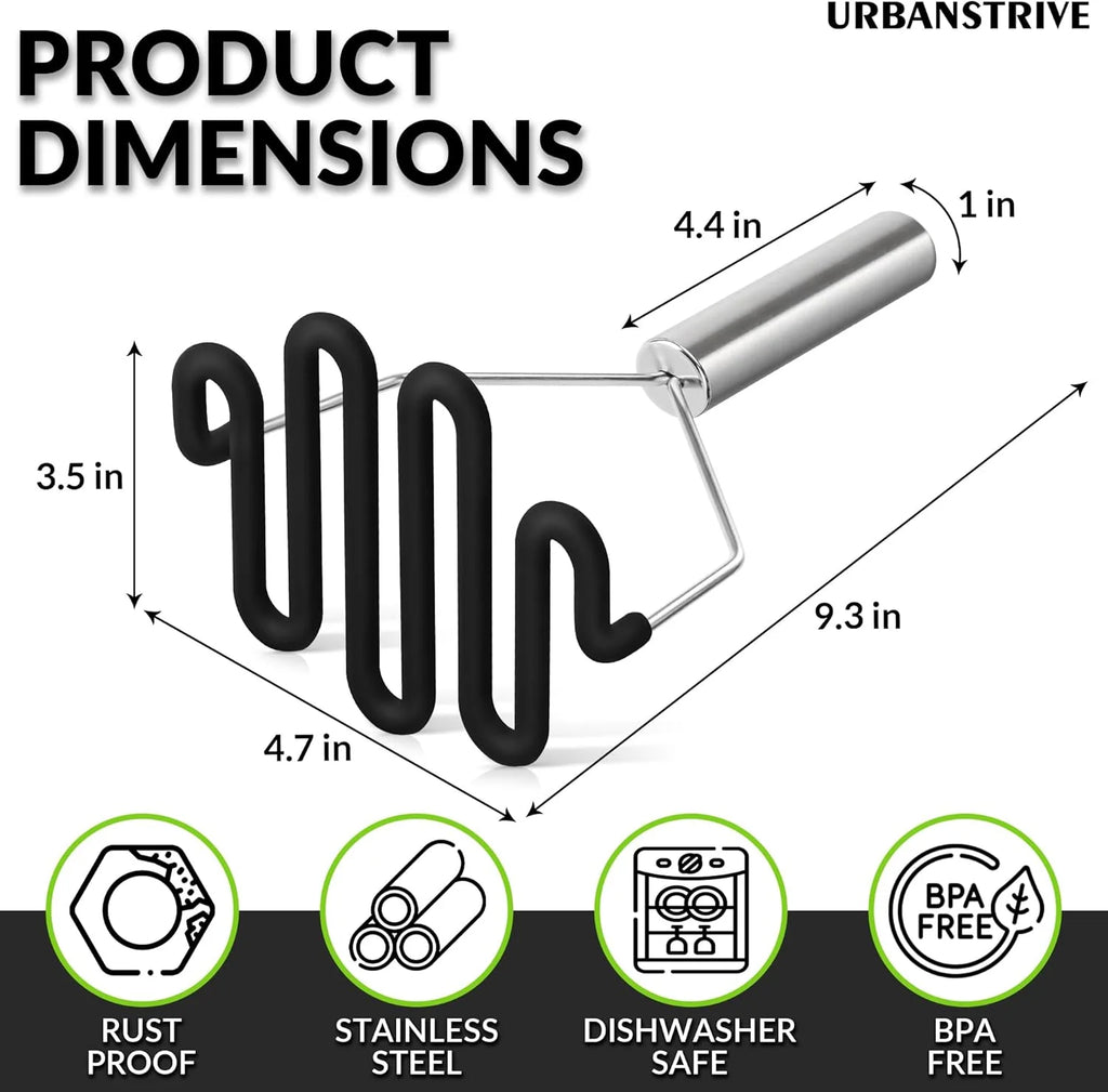 Non-Scratch Silicone Potato Masher Kitchen Tool Potatoes Masher Potato Masher Stainless Steel Wrapped In Well-crafted Silicone Potato Smasher Black – Durable Stainless Steel Construction for Streamlined Everyday Routines