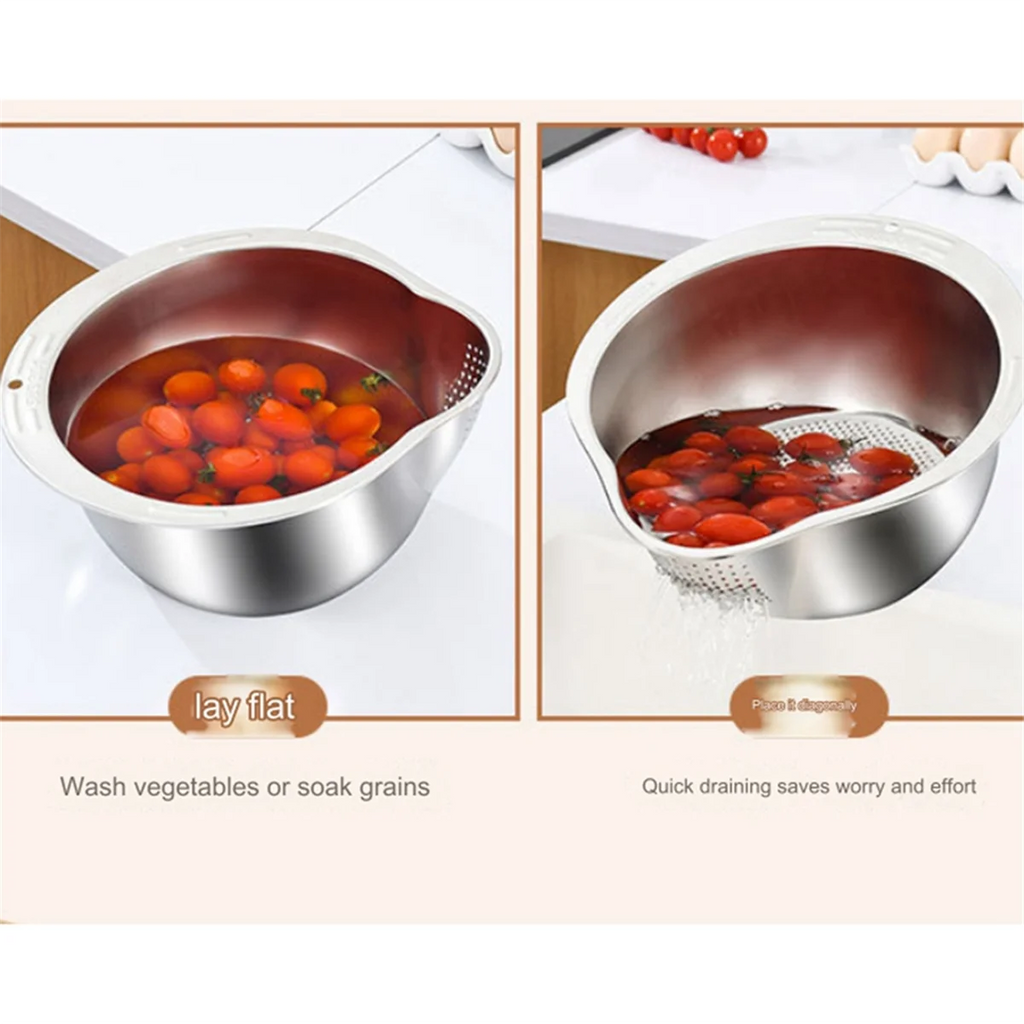 Rice Washer Strainer Bowl Stainless Steel Washing Colander Fruit and Vegetable Kitchen Tool A – Durable Stainless Steel Construction for Streamlined Everyday Routines