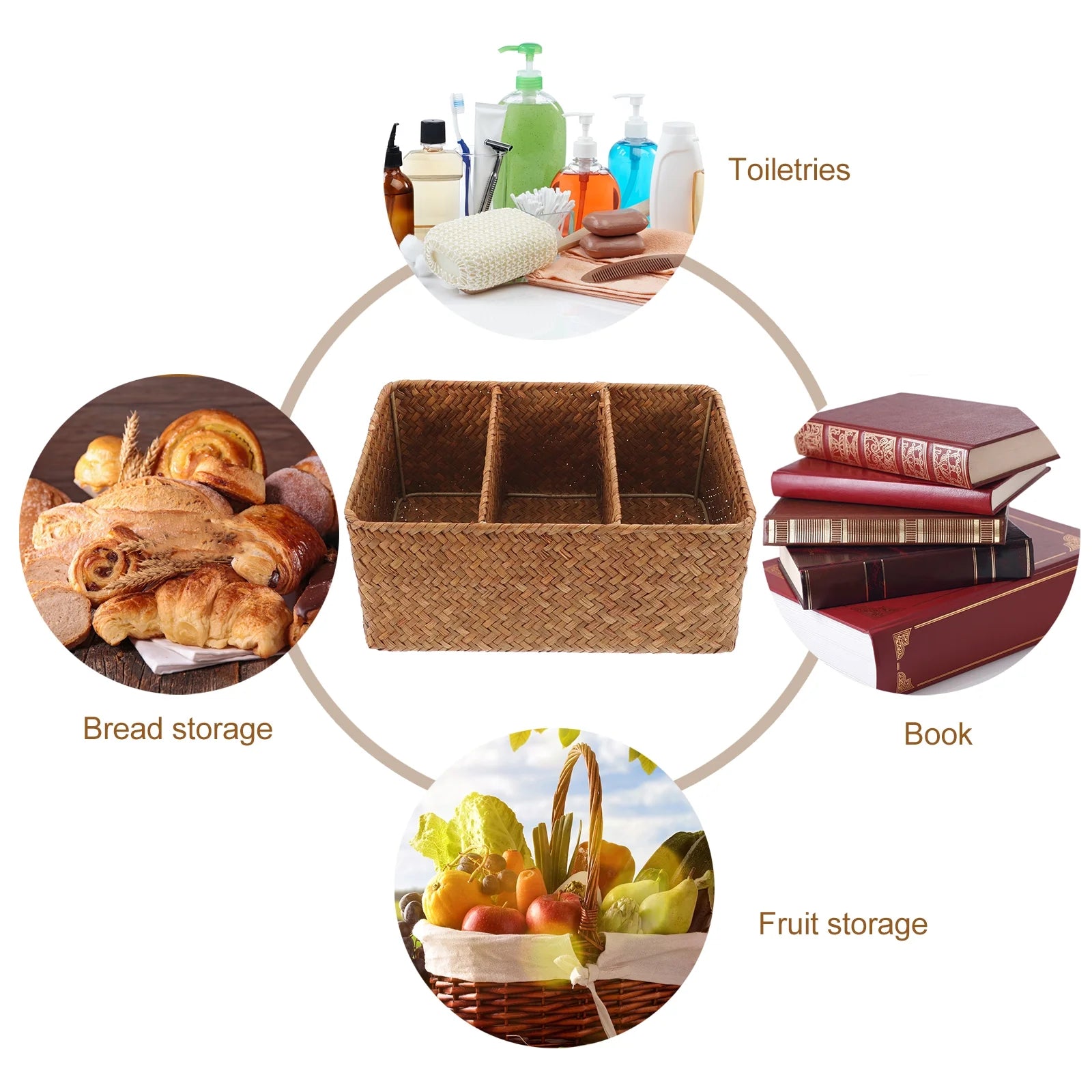 Straw Desktop Storage Box Pantry Basket Bins Hamper for Shelves with Lid Chocolate – Secure Lid Design for Streamlined Everyday Routines