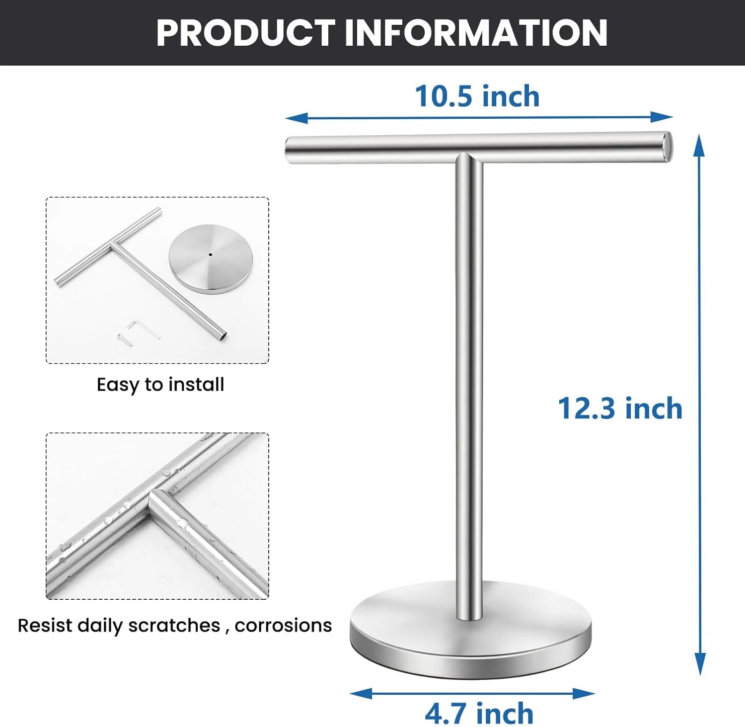 T-Shape Bath Hand Towel Holder Stand Stainless Steel Free Standing Hand Towel Rack with Heavy Base for Bathroom Kitchen & Countertop Silver 2 Pack – Durable Stainless Steel Construction for Streamlined Everyday Routines
