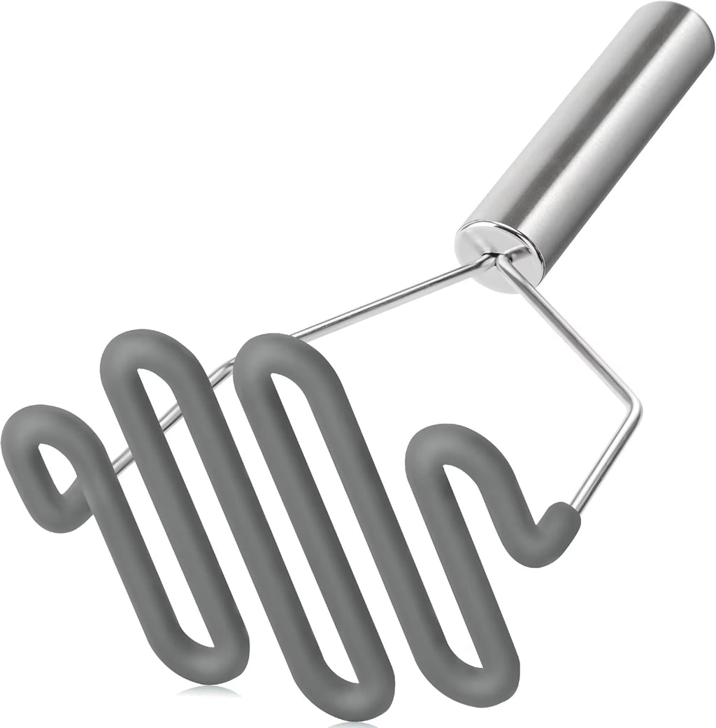 Scratch-resistant silicone potato masher kitchen tool potato masher stainless steel wrapped durable silicone potato smasher gray – Durable Stainless Steel Construction for Streamlined Everyday Routines