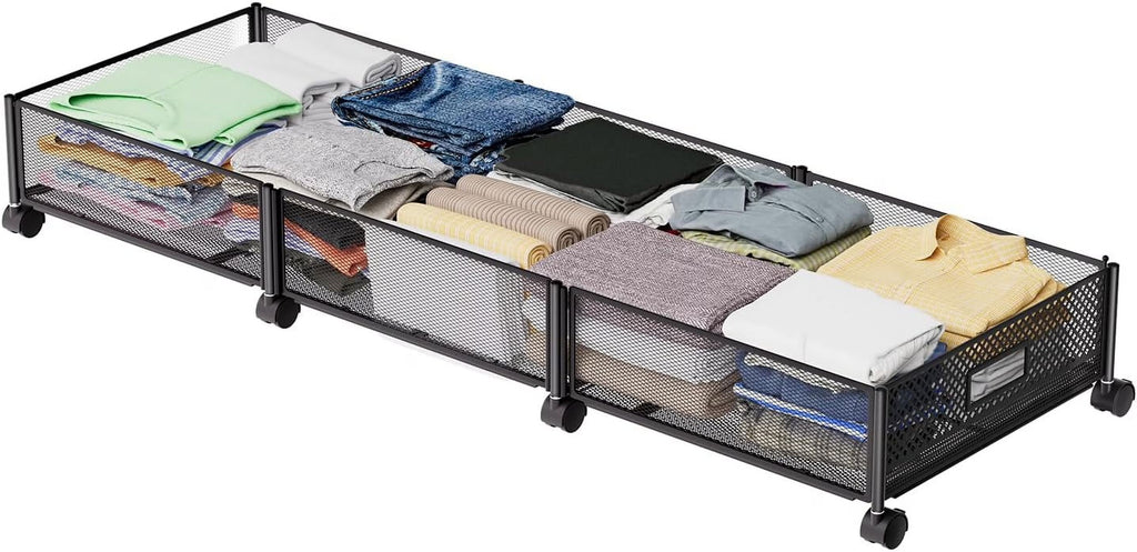 47.2'' Long Under Bed Storage on Wheels 57.6L Large Capacity Rolling Under the Bed Storage Containers Tool-Free Assembly Foldable Underbed Shoes Clothes Toy Drawers – Multiroom Organization Format for Streamlined Everyday Routines