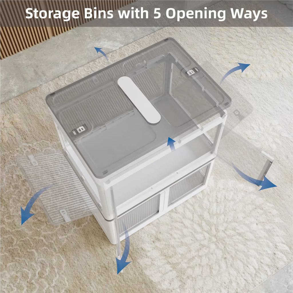 384QT 3-Pack Transparent Stackable Storage Bins with 5 Doors to Open with Wheels Folding Plastic Craft Containers Large Closet Organizers Box for Bedrooms Living Rooms Study Kids' Toys White – Stackable Organization for Streamlined Everyday Routines