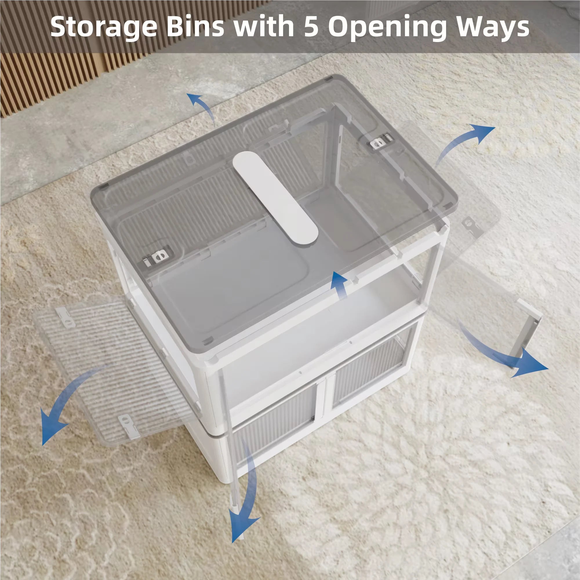384QT 3-Pack Transparent Stackable Storage Bins with 5 Doors to Open with Wheels Folding Plastic Craft Containers Large Closet Organizers Box for Bedrooms Living Rooms Study Kids' Toys White – Stackable Organization for Streamlined Everyday Routines