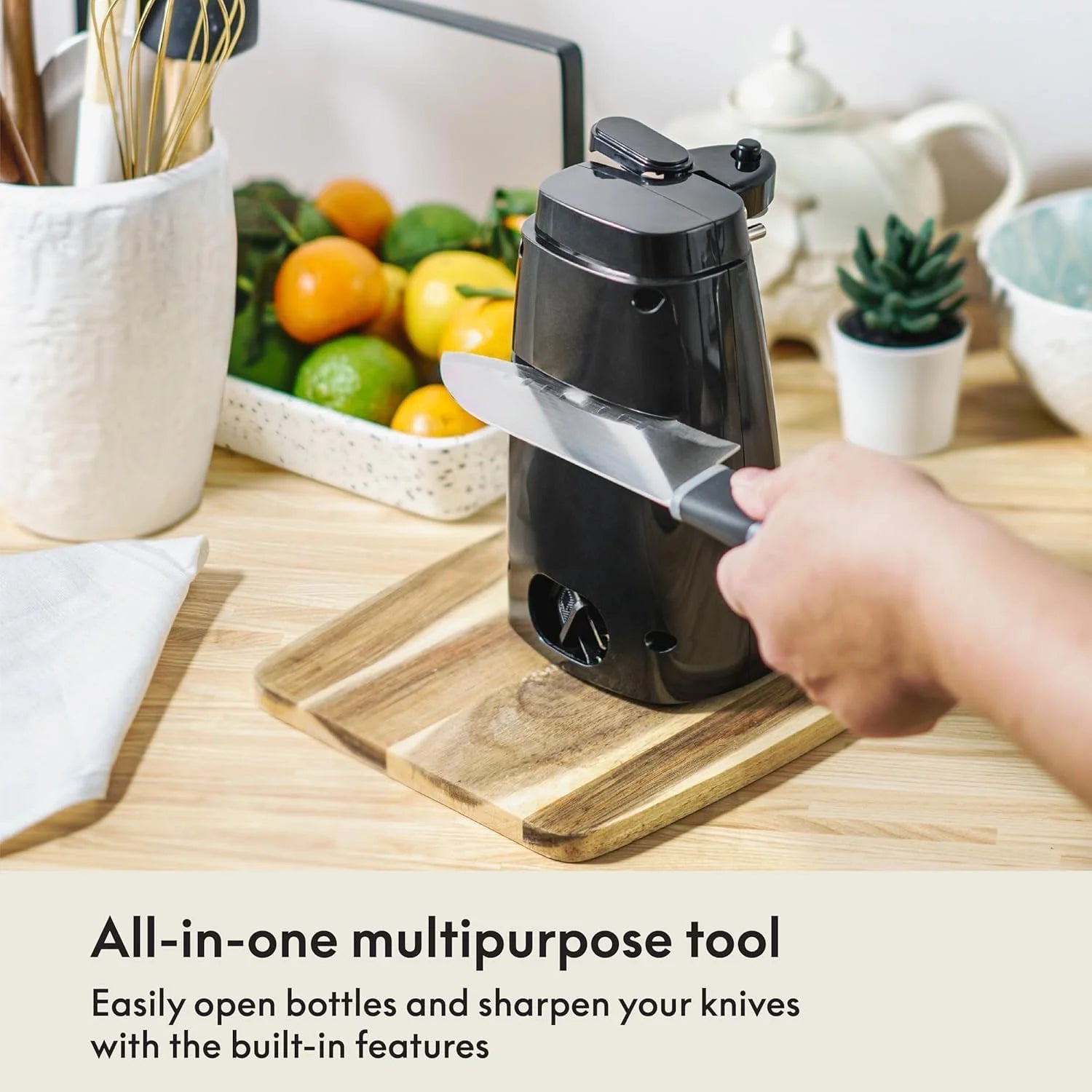 Electric Can Opener and Knife Sharpener Multifunctional Jar and Bottle Opener with Removable Cutting Lever and Cord Storage Stainless Steel Blade – Durable Stainless Steel Construction for Streamlined Everyday Routines