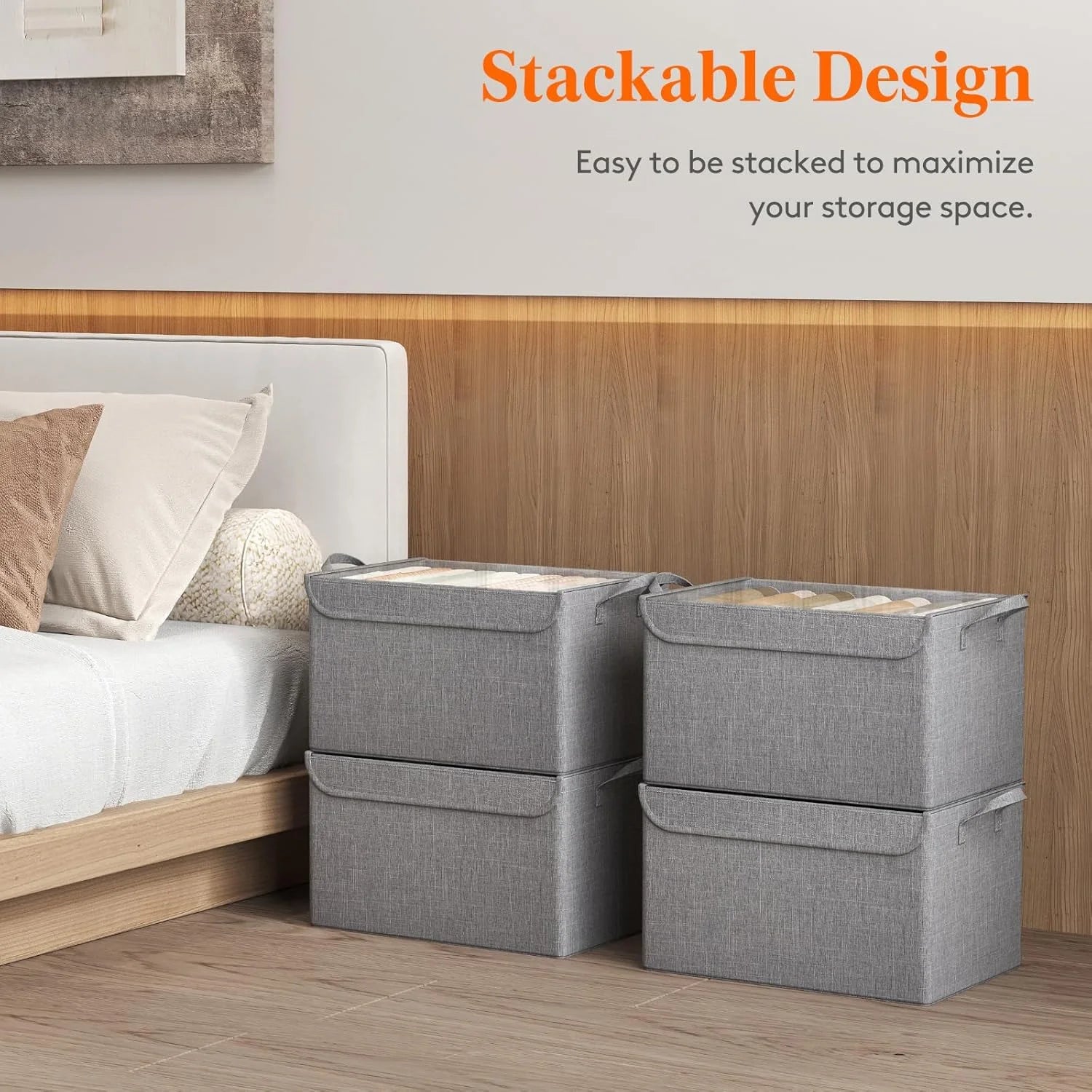 Fabric Storage Boxes 6 Pcs Stackable Storage Bins with Clear Lids Foldable Oxford Cloth Cube Closet Organizer Baskets Clothes Containers for Towels Blankets Books Light Grey-Large – Foldable Space-Saving Design for Streamlined Everyday Routines