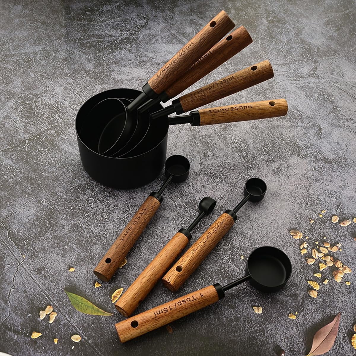 8 pieces Golden Measuring Cups Set and Measuring Spoons Set with Scale Wooden Handle Stainless Steel Dry & Liquid Measuring Cup for Cooking Baking – Convenient Carry Handles for Streamlined Everyday Routines