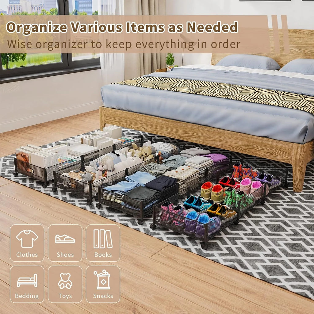 47.2'' Long Under Bed Storage on Wheels 57.6L Large Capacity Rolling Under the Bed Storage Containers Tool-Free Assembly Foldable Underbed Shoes Clothes Toy Drawers – Everyday Household Format for Streamlined Everyday Routines