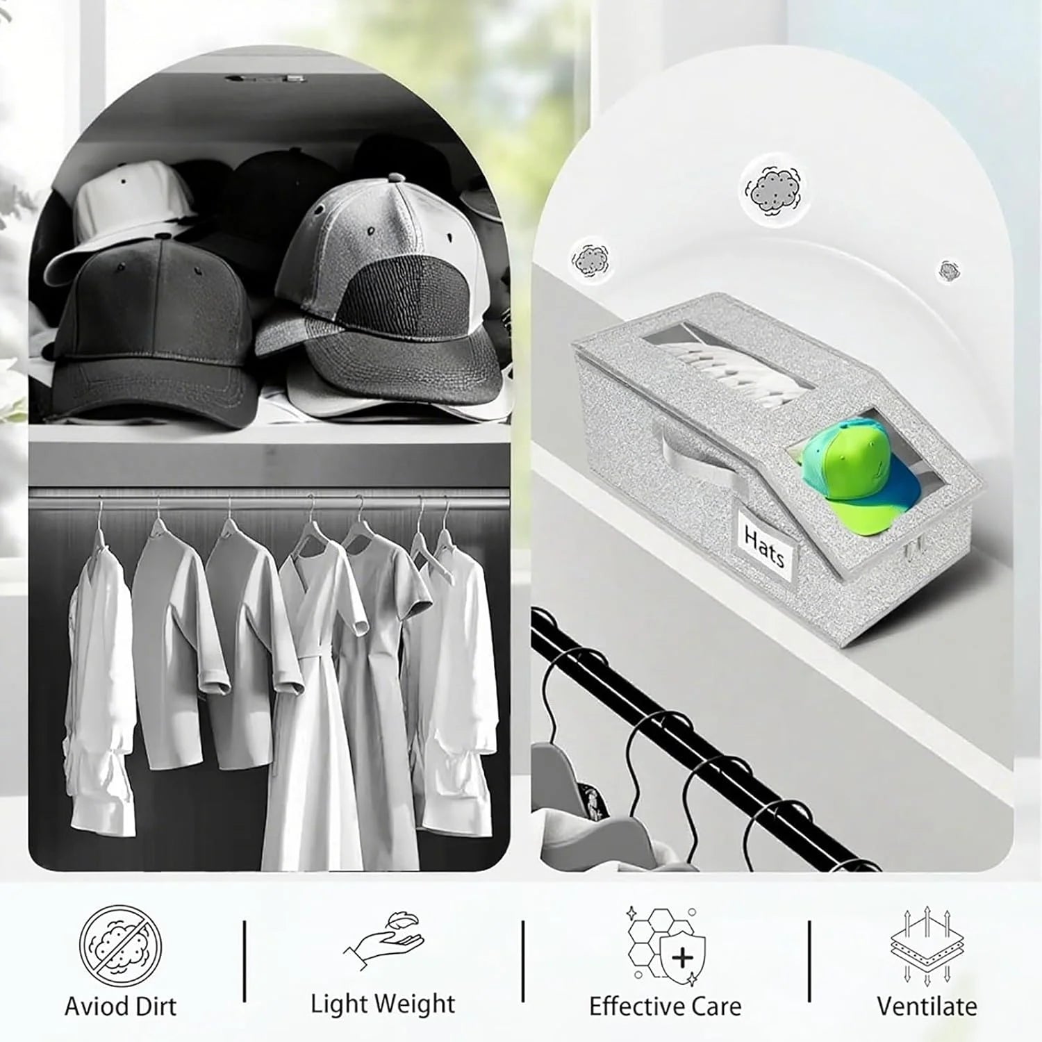 4 PCS Stackable Hat Storage for Baseball Caps Hat Storage Boxes for Closet Holds up to 12 Caps with Cardboard Hat Organizer for Women & Men (Grey) – Stackable Organization for Streamlined Everyday Routines