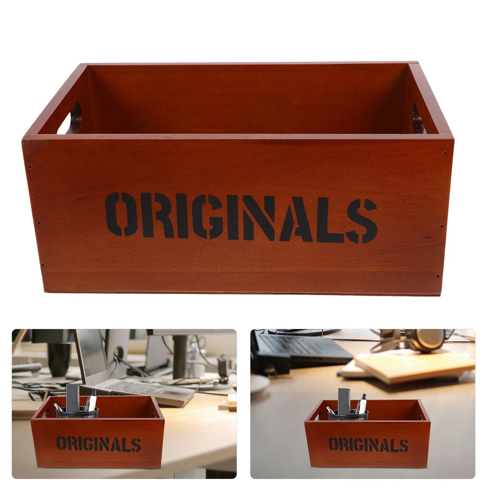 Monitor Stand Cube Storage Wooden Storage Box Office 26.00X16.00X11.00CM Brown – Natural-Look Construction for Streamlined Everyday Routines