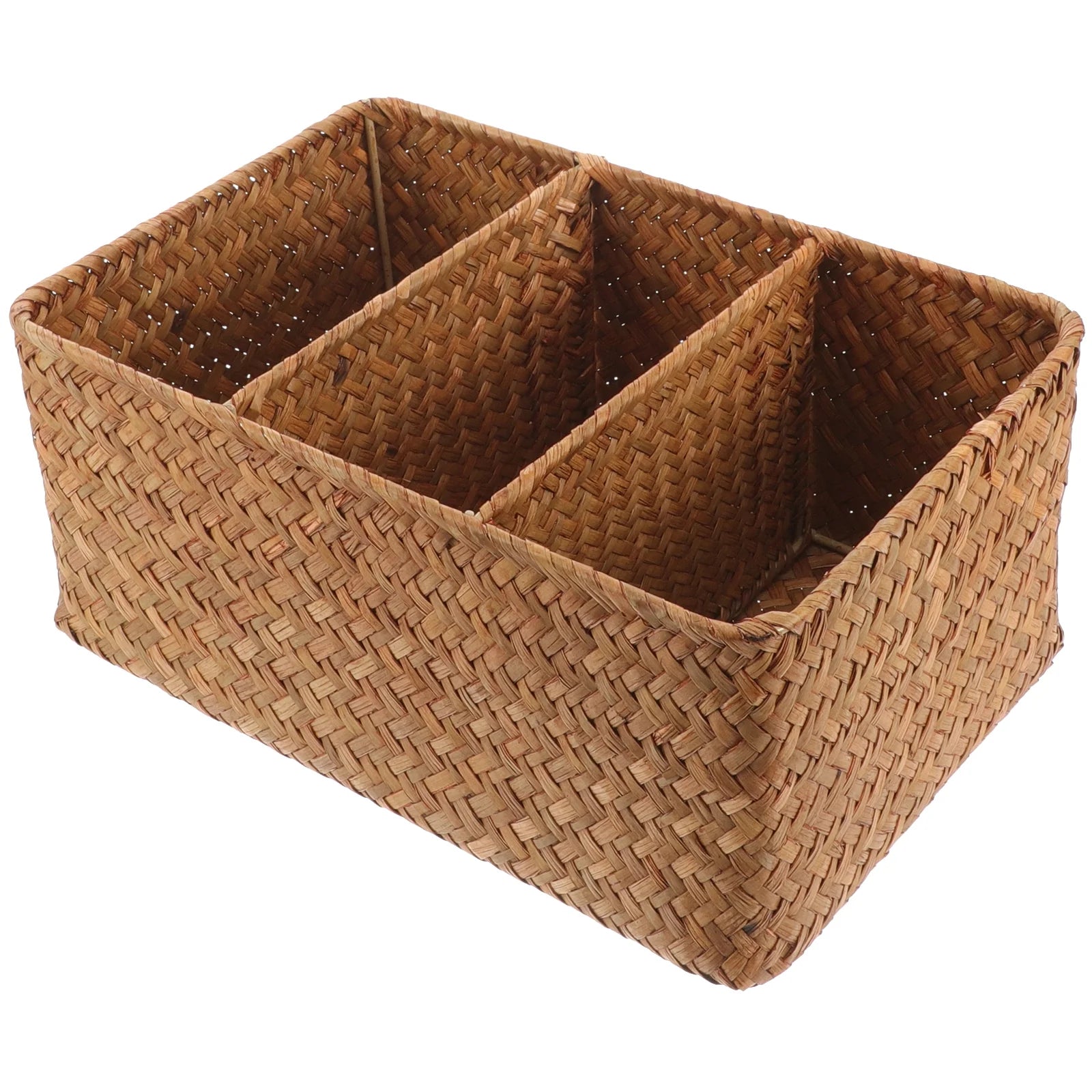 Straw Desktop Storage Box Pantry Basket Bins Hamper for Shelves with Lid Chocolate – Secure Lid Design for Streamlined Everyday Routines