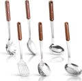 Stainless Steel Cooking Utensils Set Mirror Polished 6 Pieces Kitchen Utensils Set Kitchen Tools Set With Wooden Handle Non-Stick Heat Resistant,Dishwasher Suitable Easy to Clean – Convenient Carry Handles for Streamlined Everyday Routines