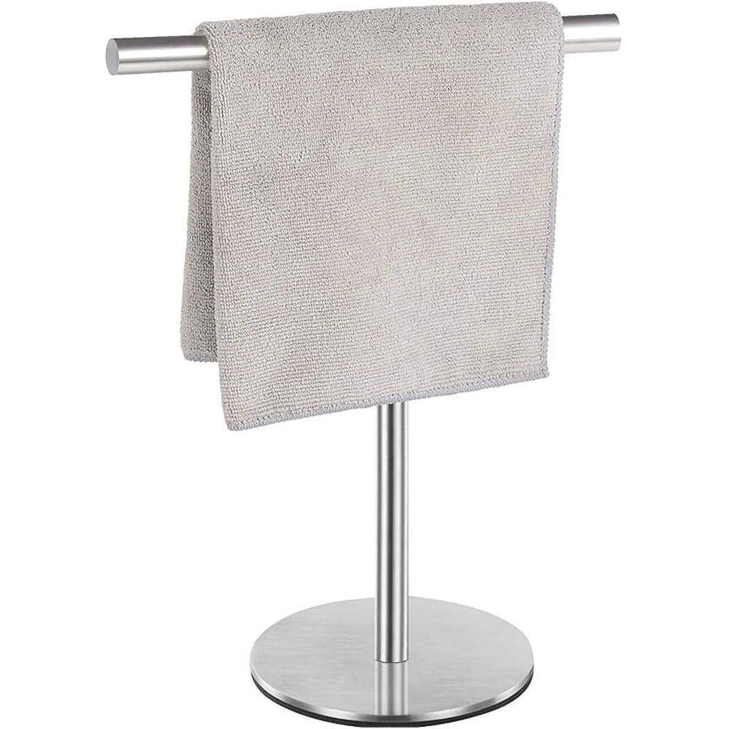 Brushed Standing Towel Rack Heavy Duty Base Stainless Steel T-Shaped Hand Towel Stand for Bathroom Kitchen. – Durable Stainless Steel Construction for Streamlined Everyday Routines