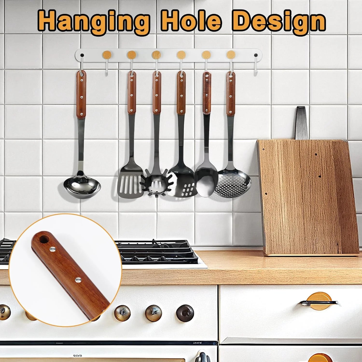 Stainless Steel Cooking Utensils Set Mirror Polished 6 Pieces Kitchen Utensils Set Kitchen Tools Set With Wooden Handle Non-Stick Heat Resistant,Dishwasher Suitable Easy to Clean – Convenient Carry Handles for Streamlined Everyday Routines