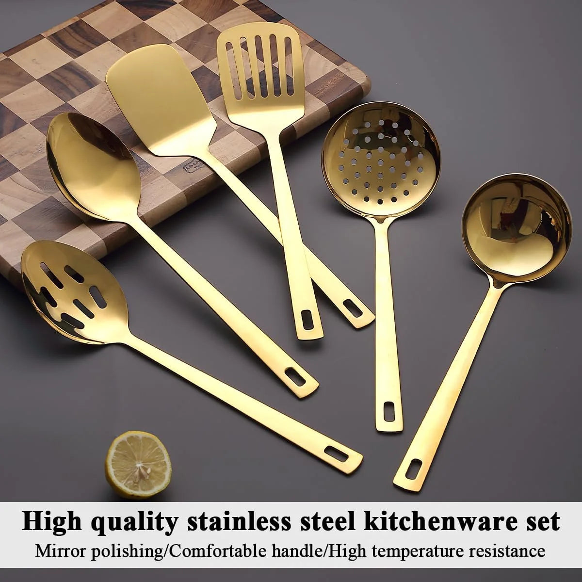 Gold Kitchen Utensils Set 6pcs Titanium Plating Stainless Steel Cooking Utensils Set Heavy Duty Kitchen Tools Spatulas Set Home Essentials Kitchen Gadgets Accessories – Durable Stainless Steel Construction for Streamlined Everyday Routines