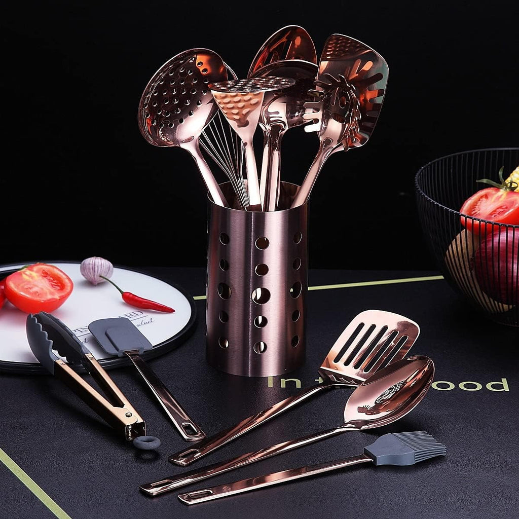 Copper Kitchen Utensils Set,13 Pieces Stainless Steel Cooking Utensils Set with – Durable Stainless Steel Construction for Streamlined Everyday Routines
